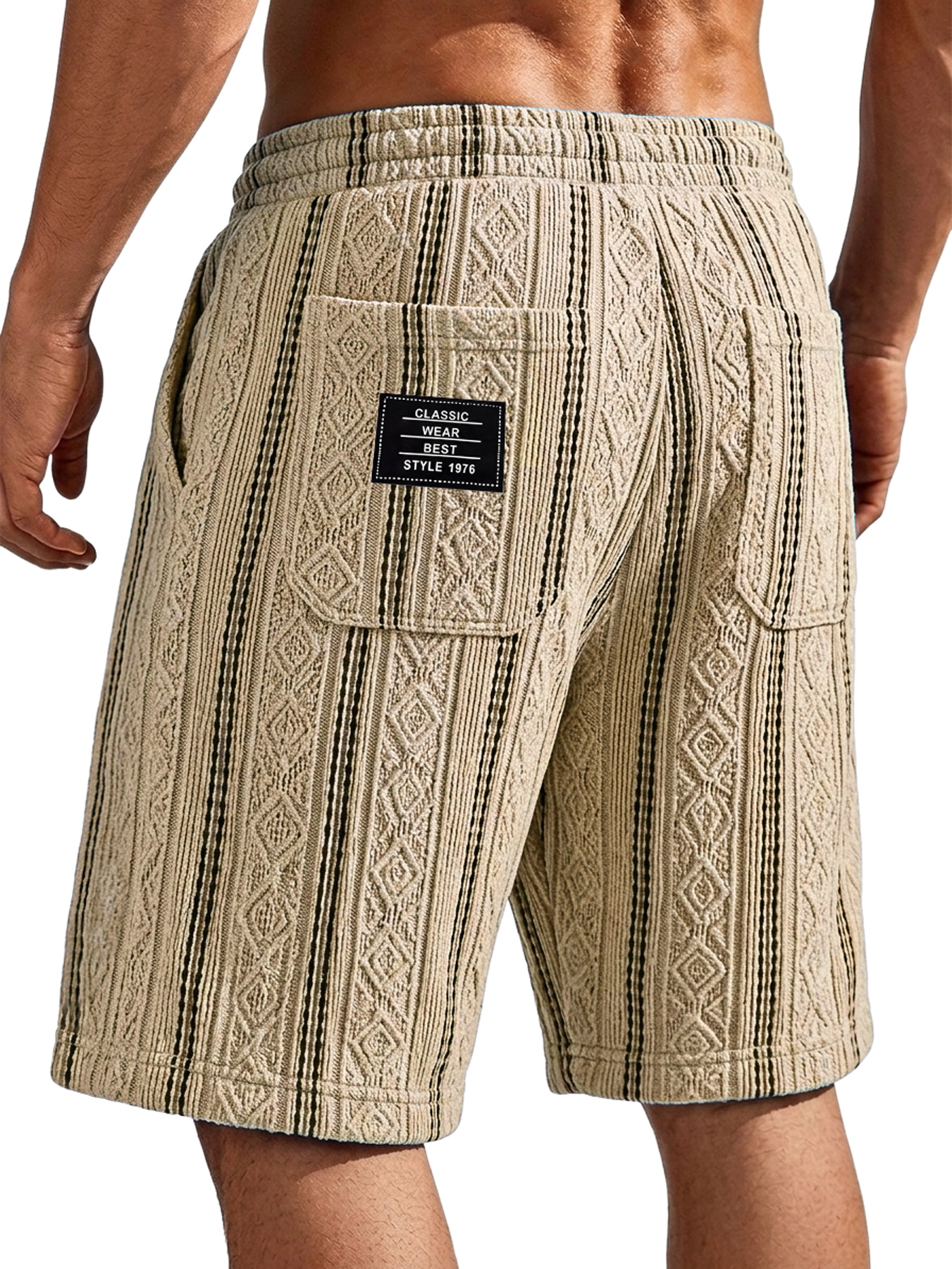 Men's Textured Jacquard Casual Shorts with Embroidered Logo Pocket