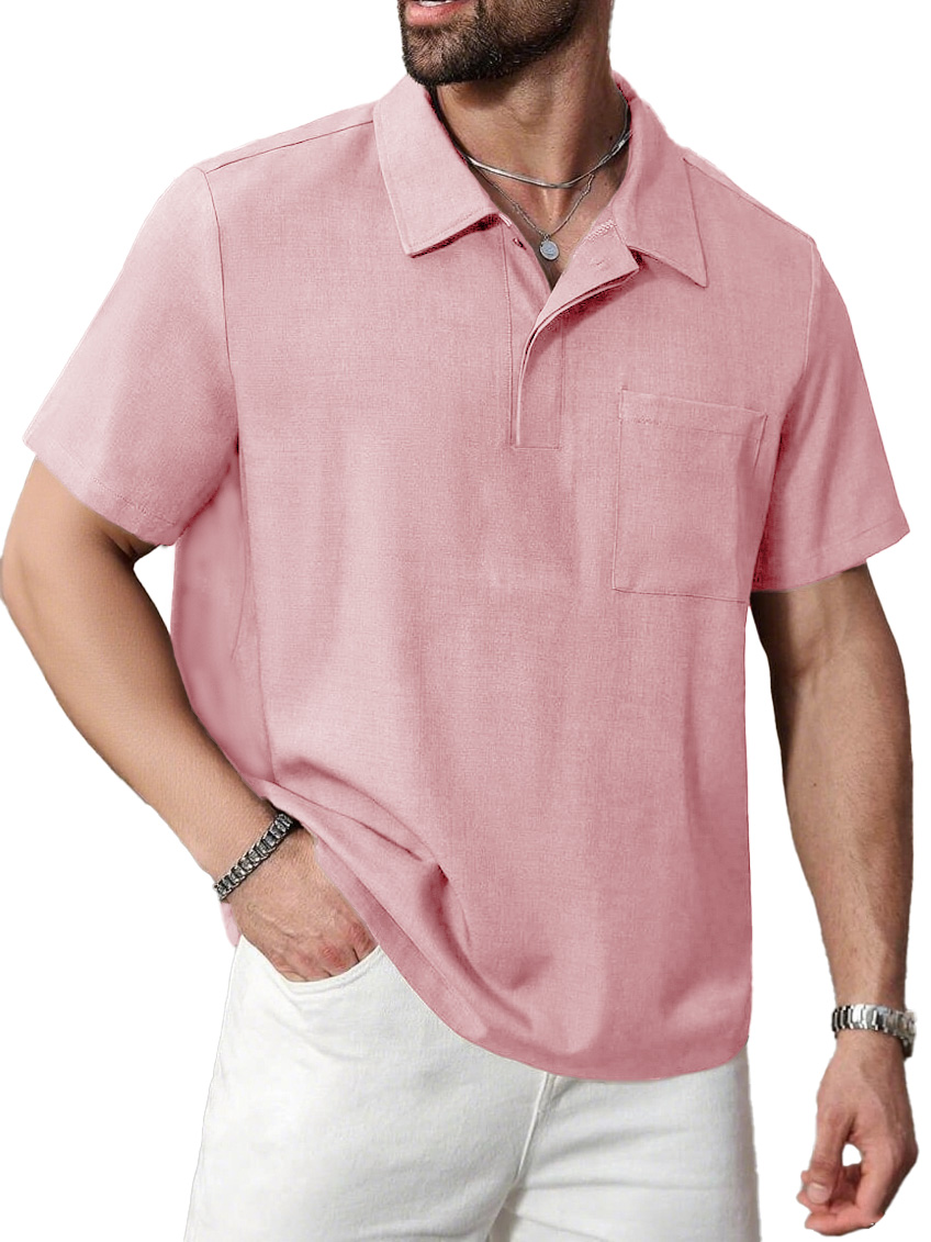Men's Daily Casual Limna Fabric Pocket Lapel Polo Shirt