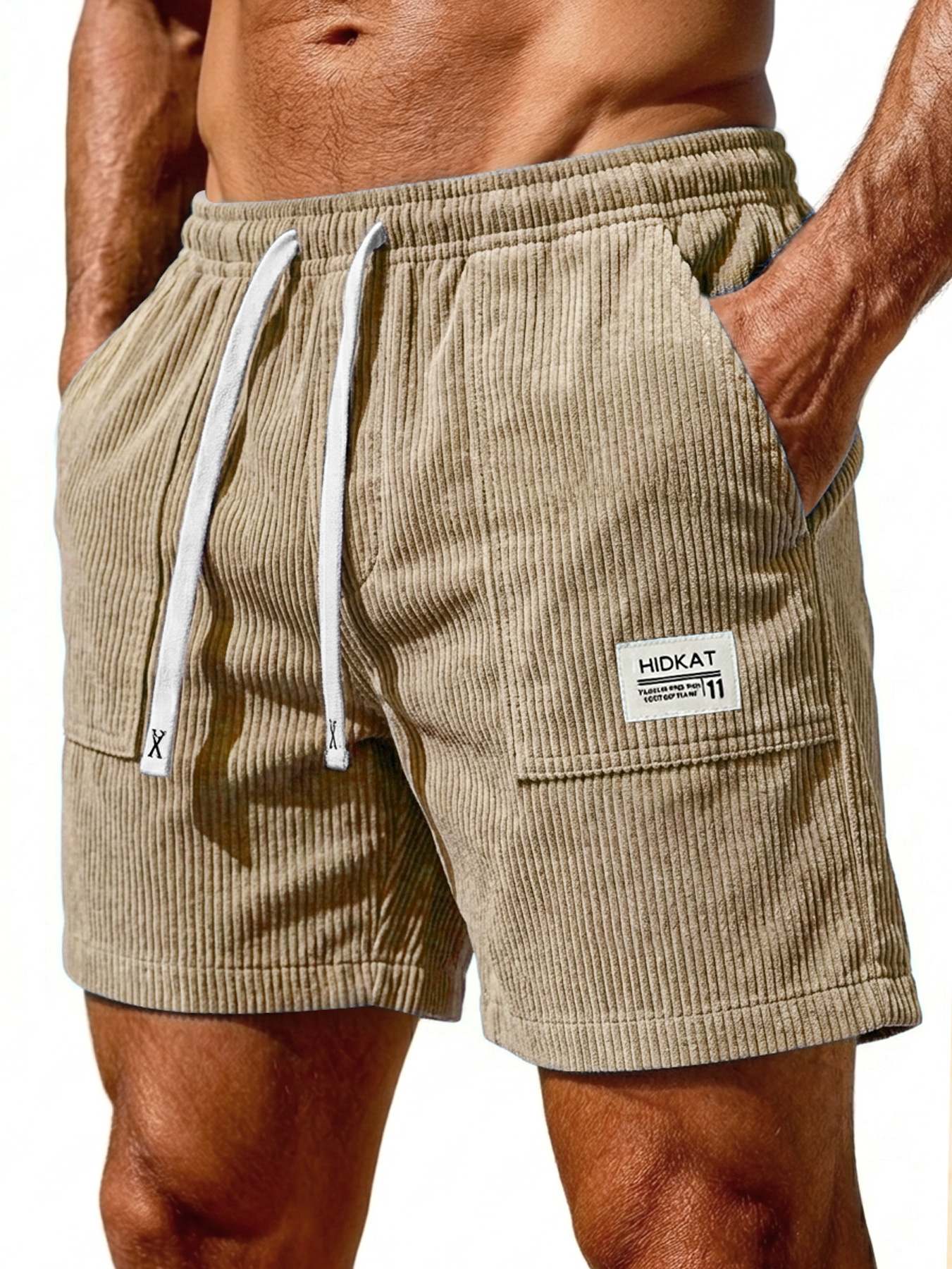 Men's Retro Corduroy Patch Pocket Embroidered Logo Casual Shorts