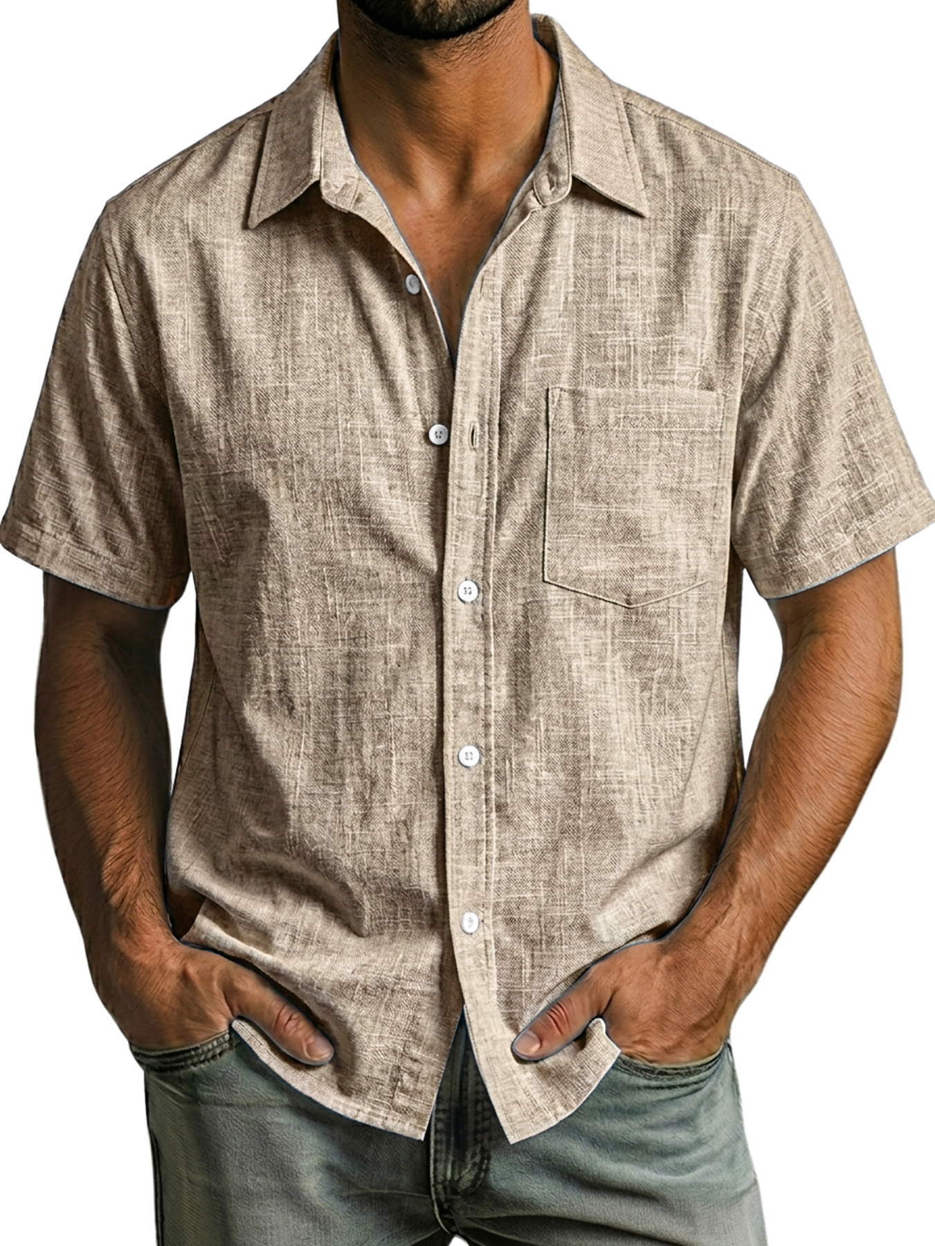 Men's Casual Linen Collared Comfortable Short-Sleeve Shirt