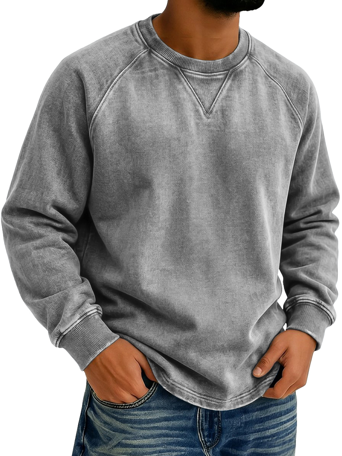 Men's Vintage-style Crew Neck Casual Long-sleeved T-shirt With Raglan Sleeves