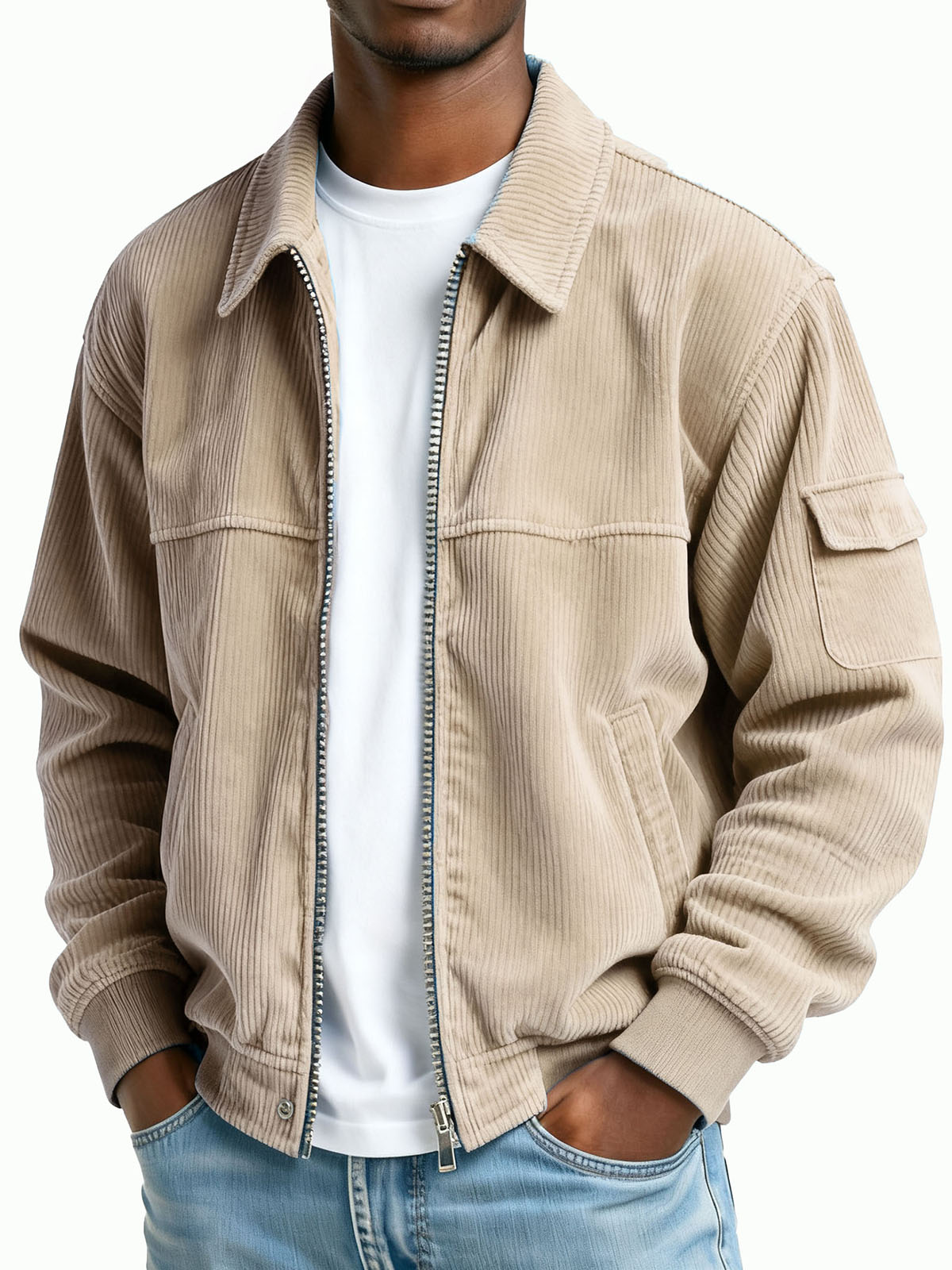 Men's Wear Retro Pit Strip Fabric Long-sleeved Flight Suit Pocket Coat