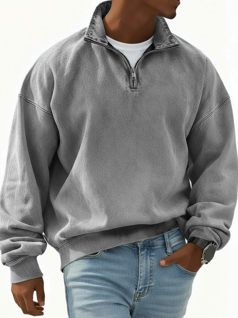 Men's Stylish Retro Half-zip Long-sleeved Stand-up Collar Sweatshirt