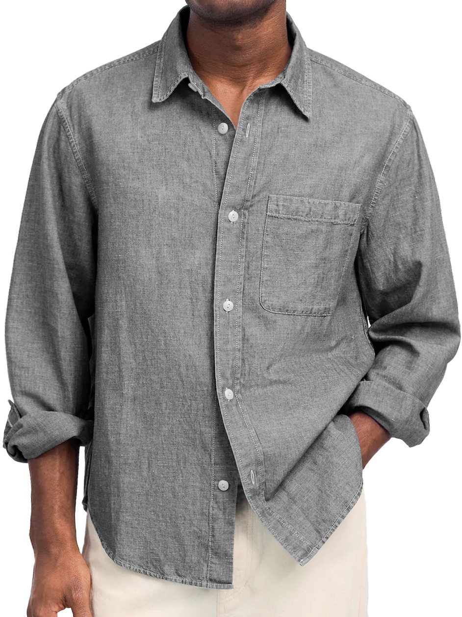 Men's Daily Comfortable Cotton And Linen Lapel Casual Long-sleeved Shirt