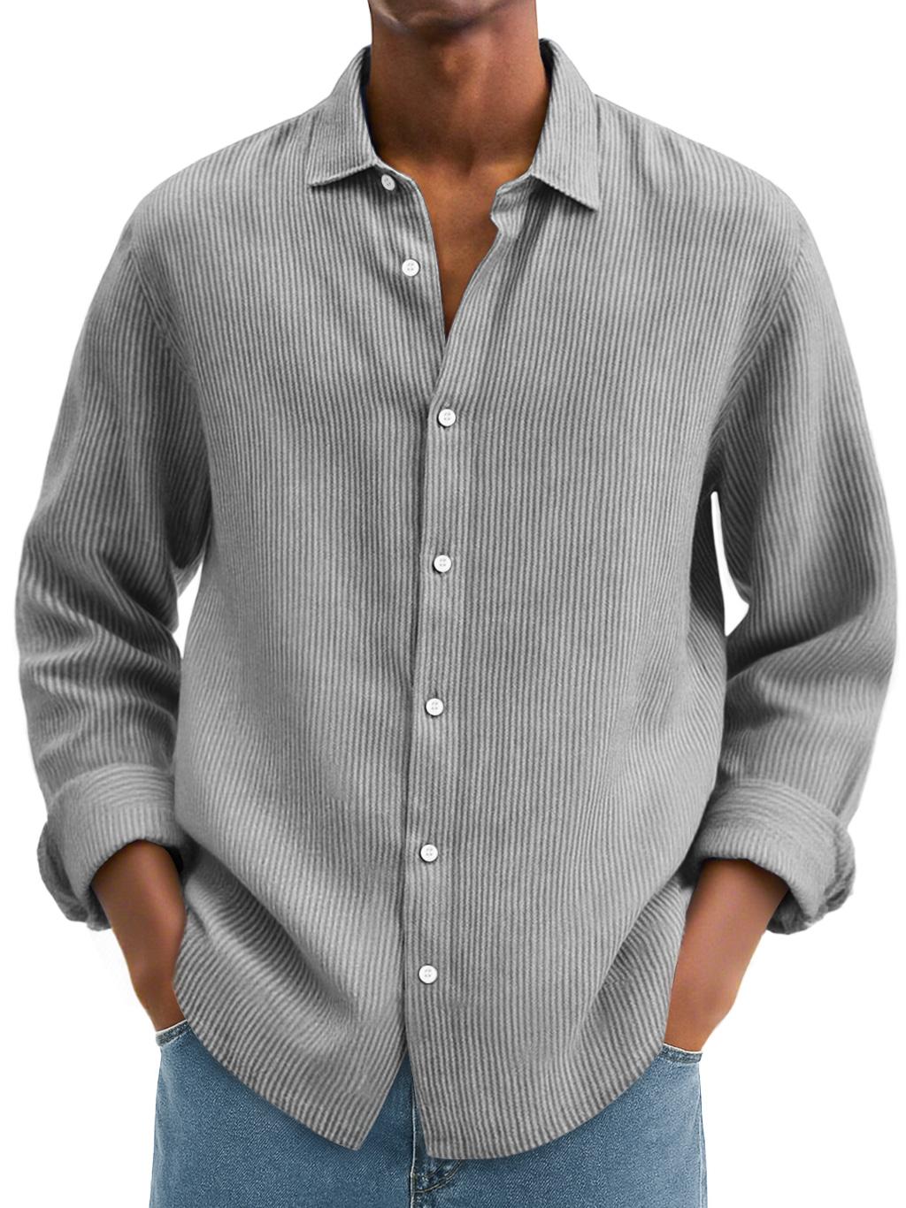 Men's Daily Corduroy Casual Solid Color Long-sleeved Shirt