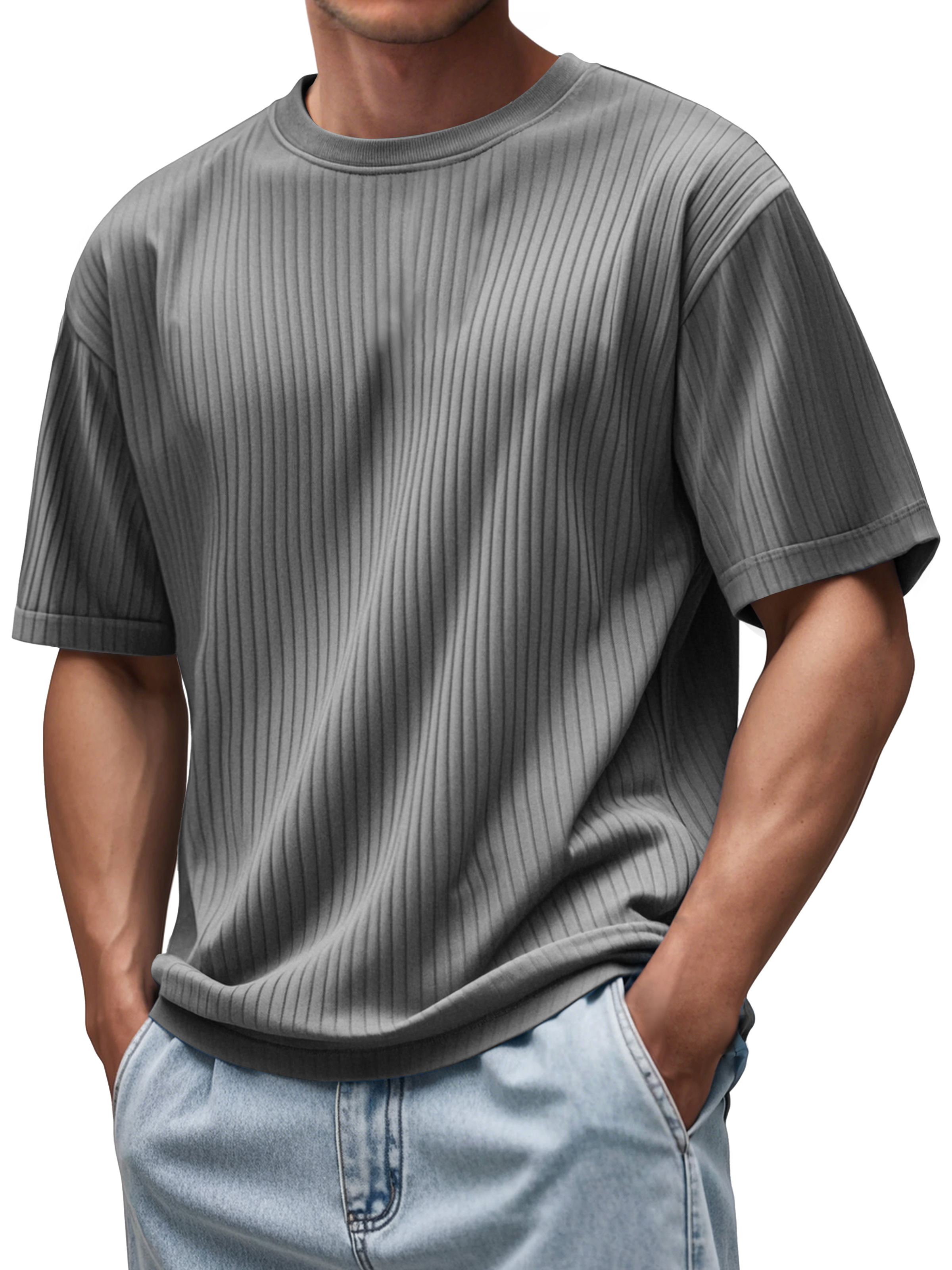 Men's Daily Round Neck Pitted Texture Casual Short-sleeved T-shirt