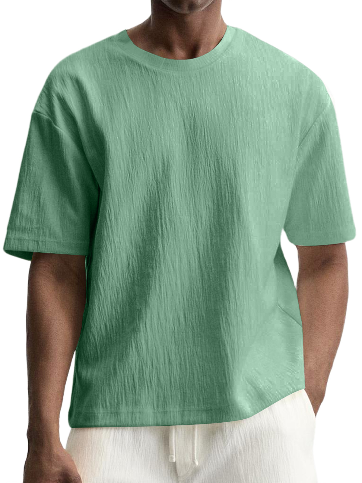 Men's Daily Round Neck Pleated Texture Casual Short-sleeved T-shirt
