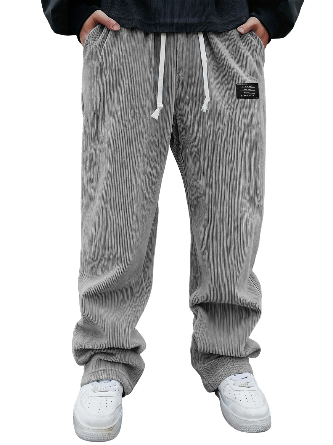 Men's Corduroy Embroidered Logo Casual Loose-fitting Trousers