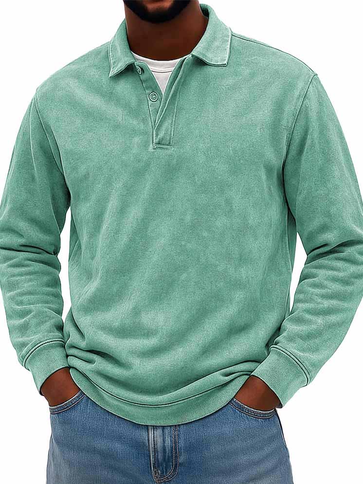 Men's Wear Fashionable Casual Daily Two-layer Placket Design Lapel Long-sleeved Polo Shirt