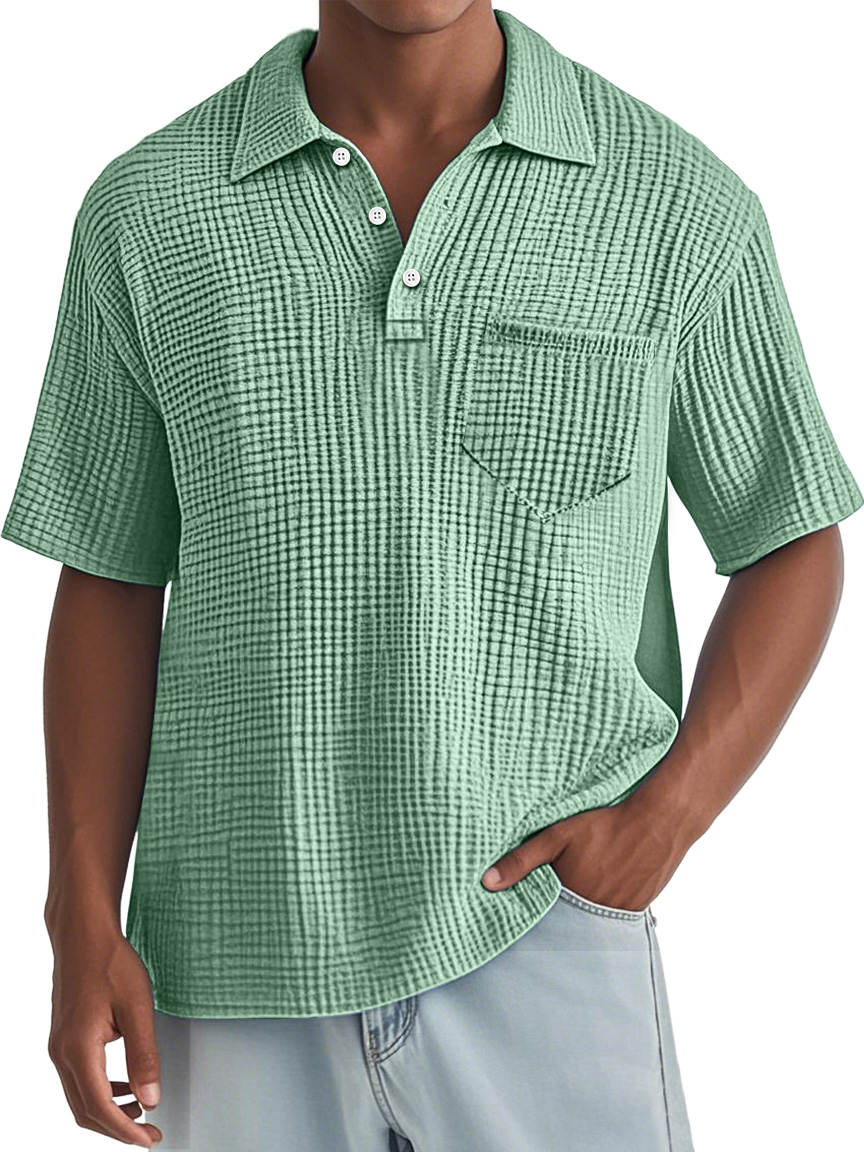 Men's Everyday Waffle Lapel Pocket Comfort Short Sleeve POLO Shirt