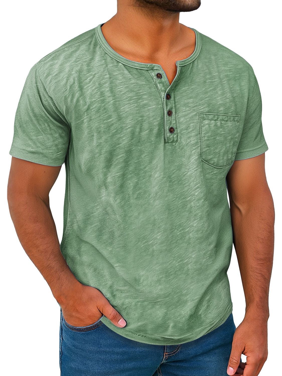 Men's Retro Everyday Casual Button-Down Short Sleeve Henley Shirt