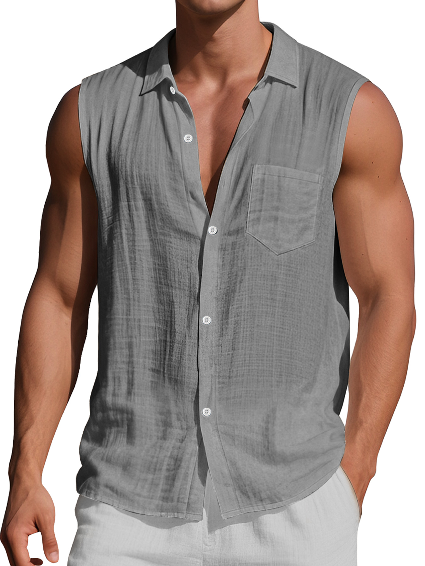 Men's Daily Casual Lapel Pocket Comfort Sleeveless Shirt