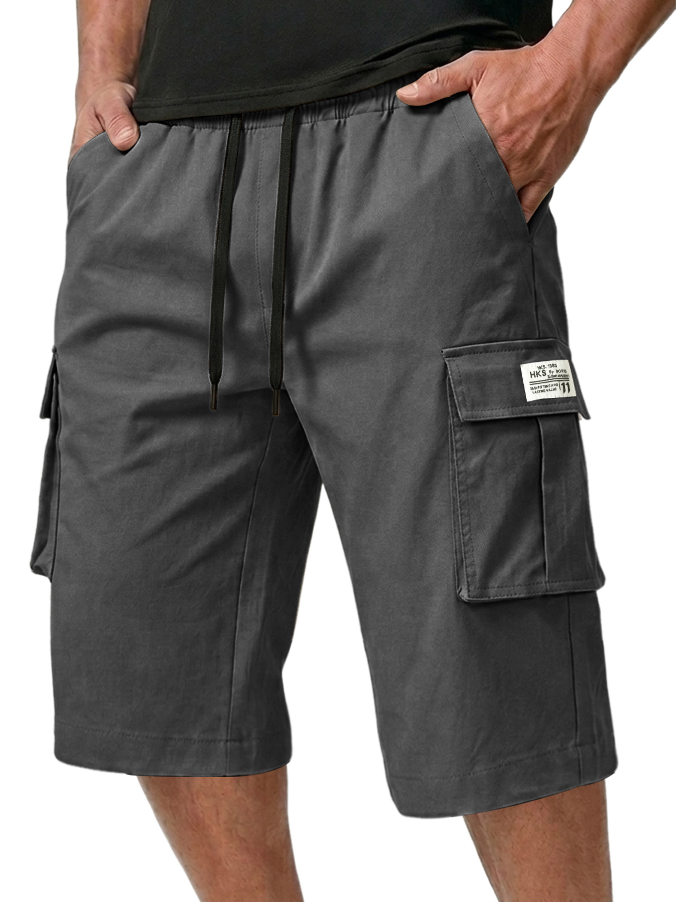 Men's Multi-pocket Embroidered Logo Casual Capri Cargo Shorts