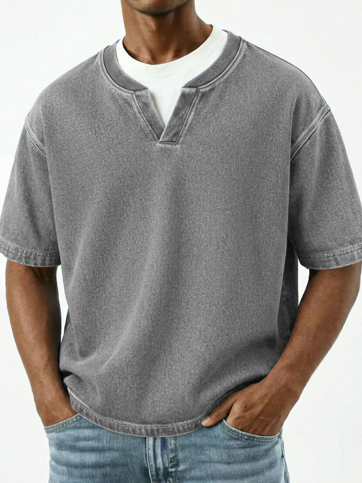 Men's Fashion Retro V-Neck Short-Sleeve T-Shirt