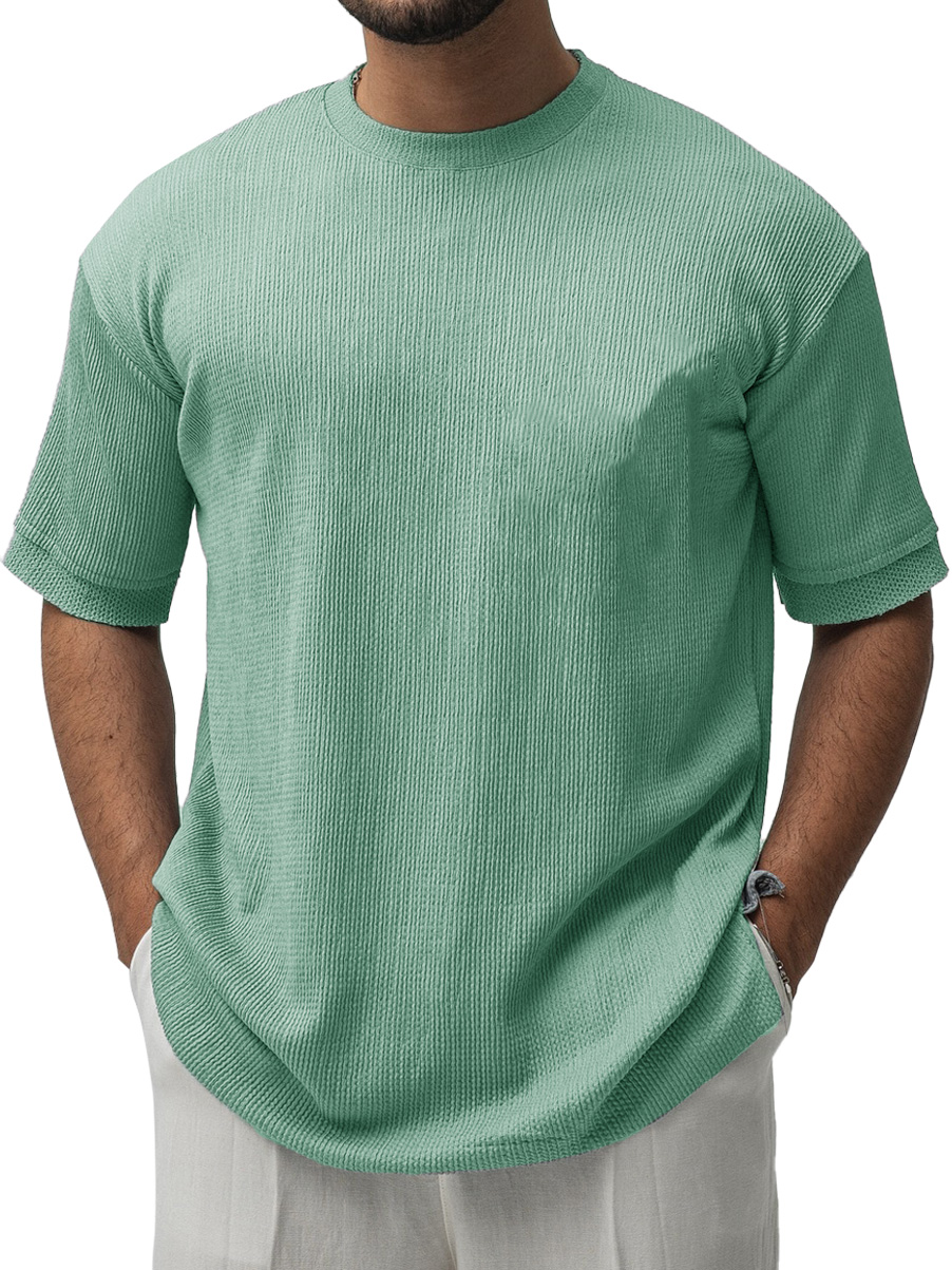 Men's Fashion Casual Ribbed Fabric Short-sleeved Crew Neck T-shirt