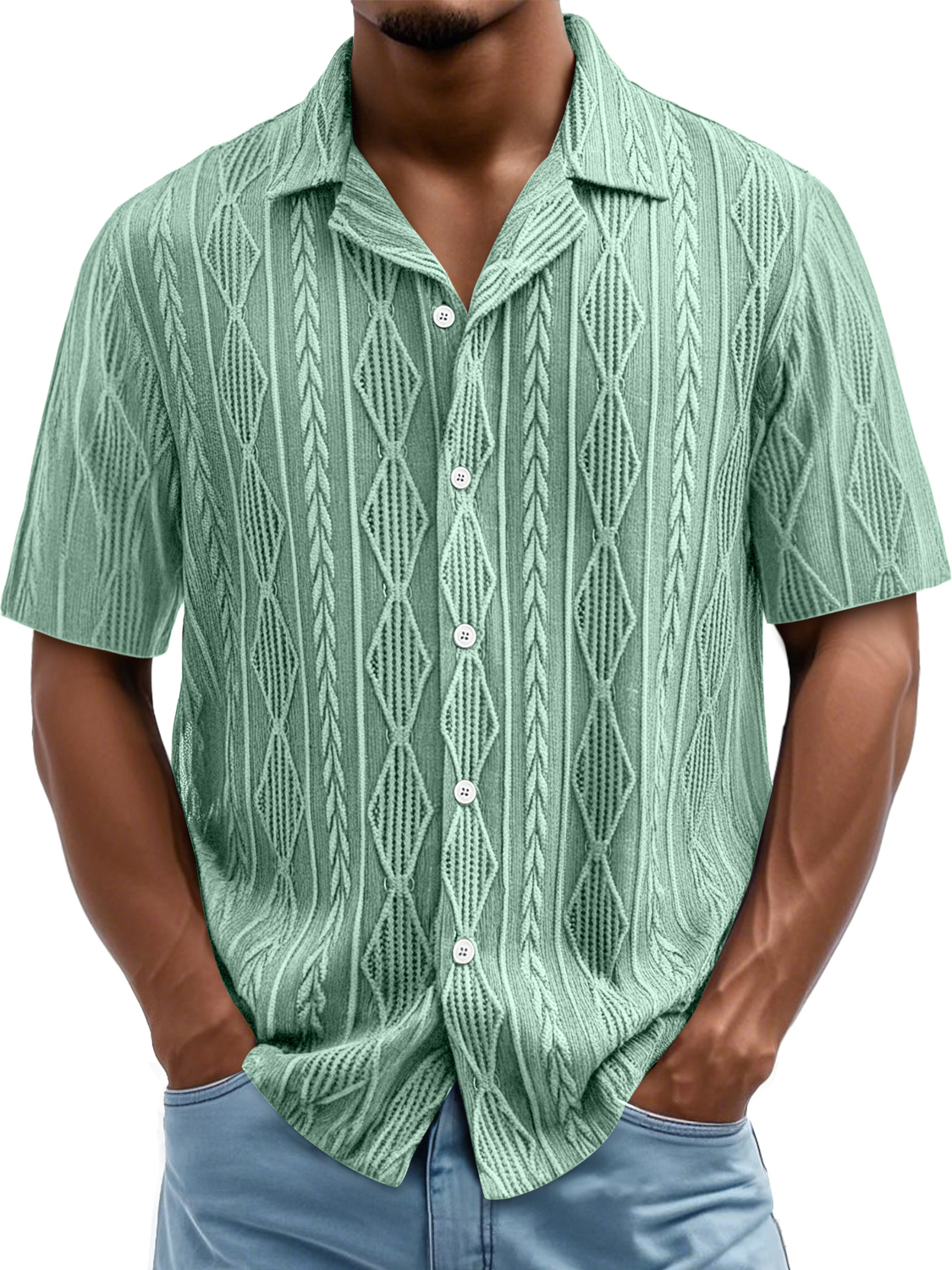 Men's Daily Casual Texture Lapel Comfortable Short-sleeved Shirt