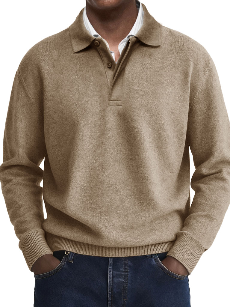 Men's Stylish Casual Retro Two-layer Placket Lapel Long-sleeved Polo Shirt