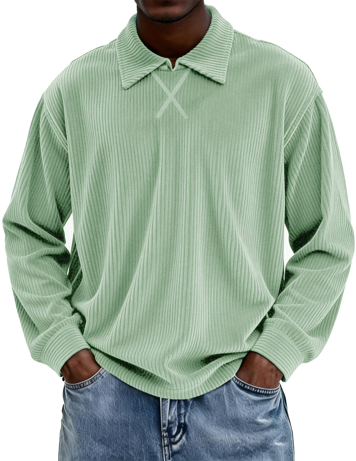 Retro-style Long-sleeved Collared Polo Shirt