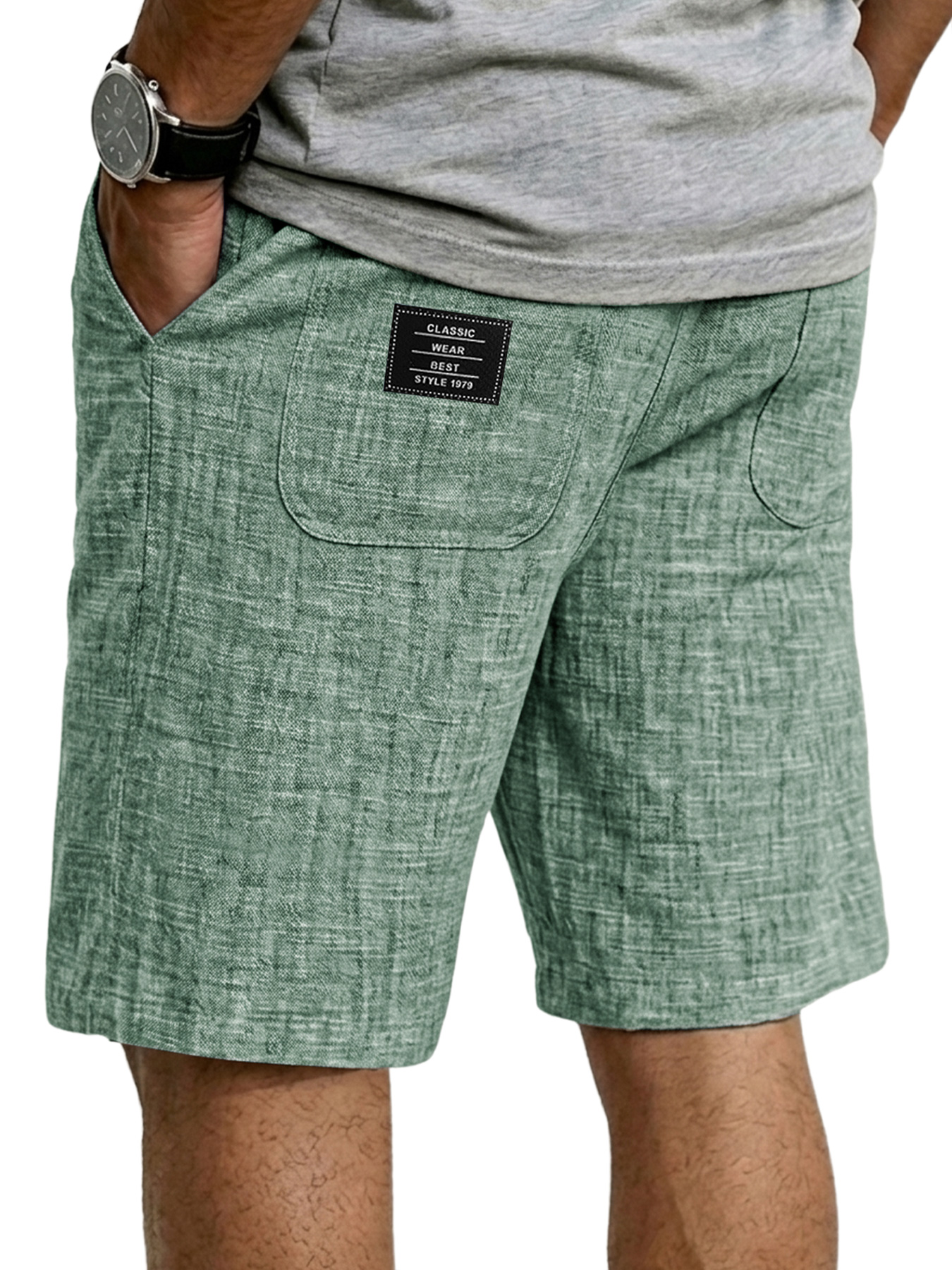 Men's Casual Linen Embroidered Logo Comfortable Shorts
