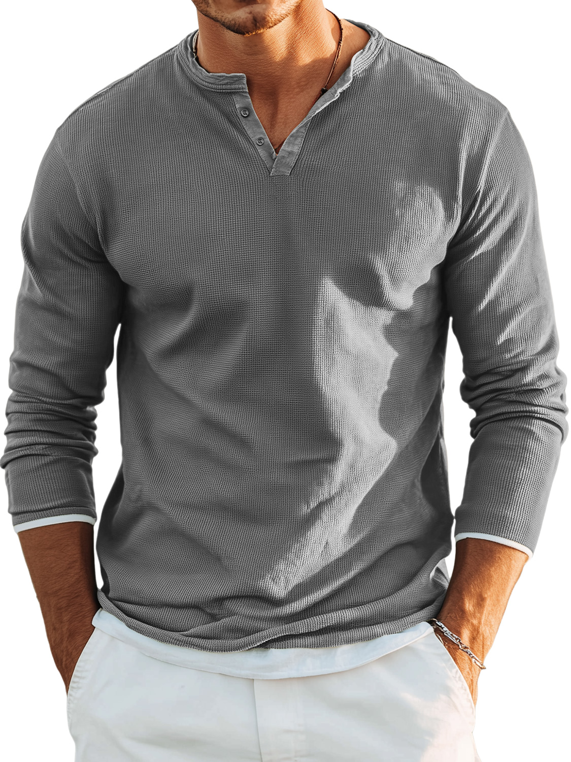 Men's Retro Casual Button Up Comfortable Solid Color Short Sleeve Henley Shirt