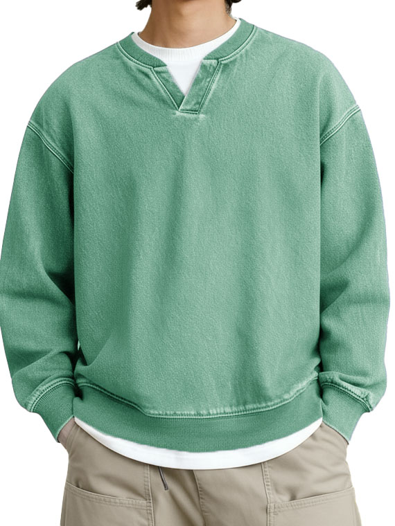 Men's Fashionable Casual Retro Faux Two-Piece V-Neck Long-Sleeved Top