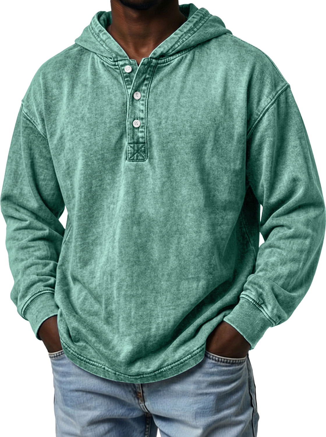 Men's Vintage Button-up Casual Long-sleeved Hooded Top