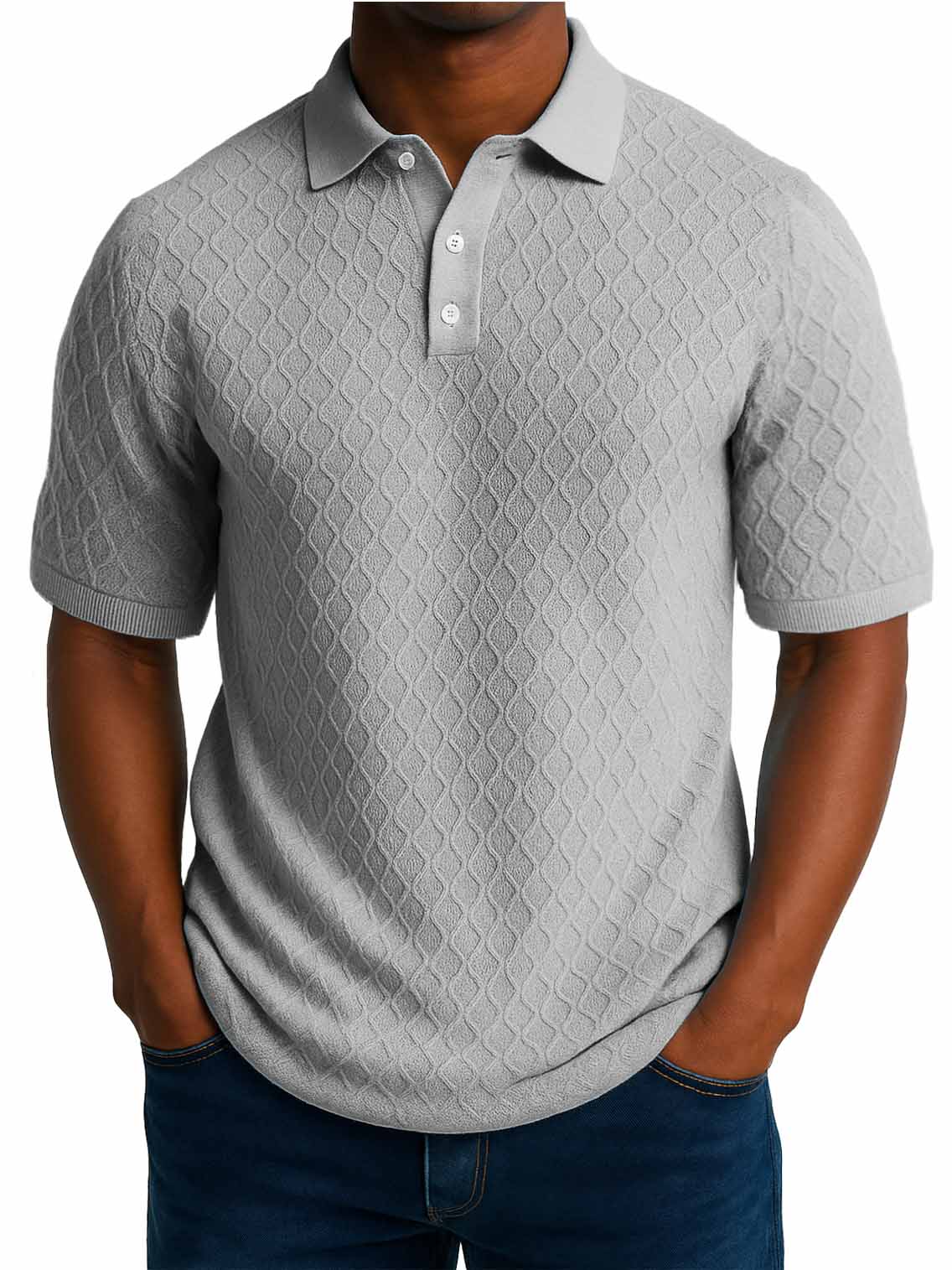 Men's Fashion Daily Casual Jacquard Fabric Short-sleeved Lapel Polo Shirt