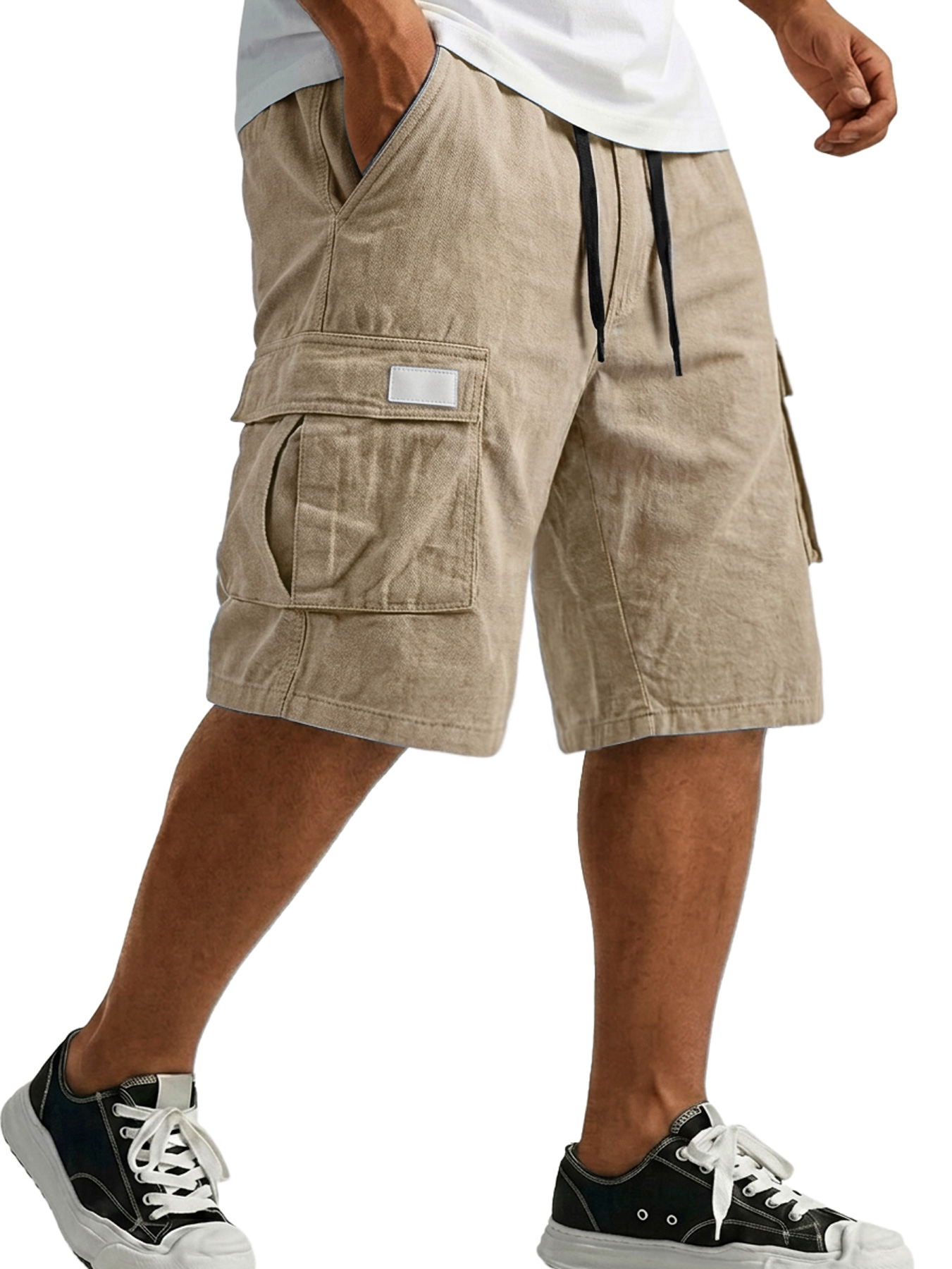 Men's Pure Cotton Multi-pocket Embroidered Leather Label Casual Work Shorts