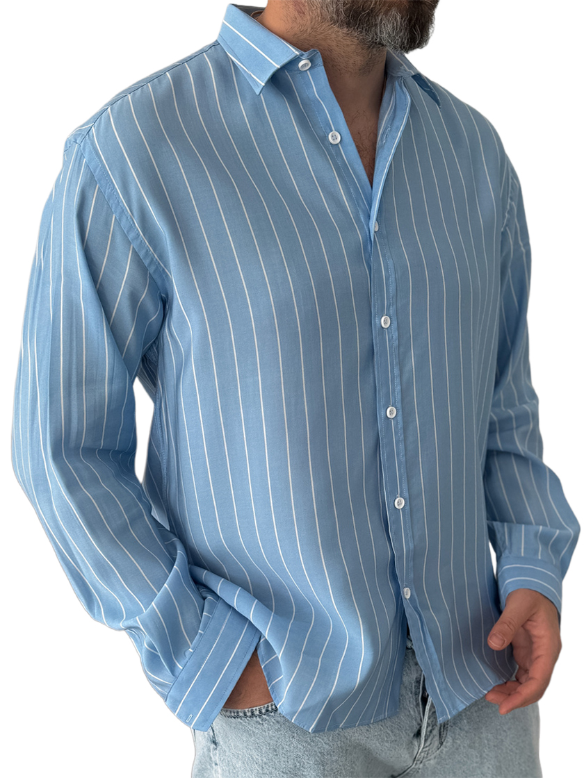 Men's Casual Long Sleeved Everyday Striped Shirt