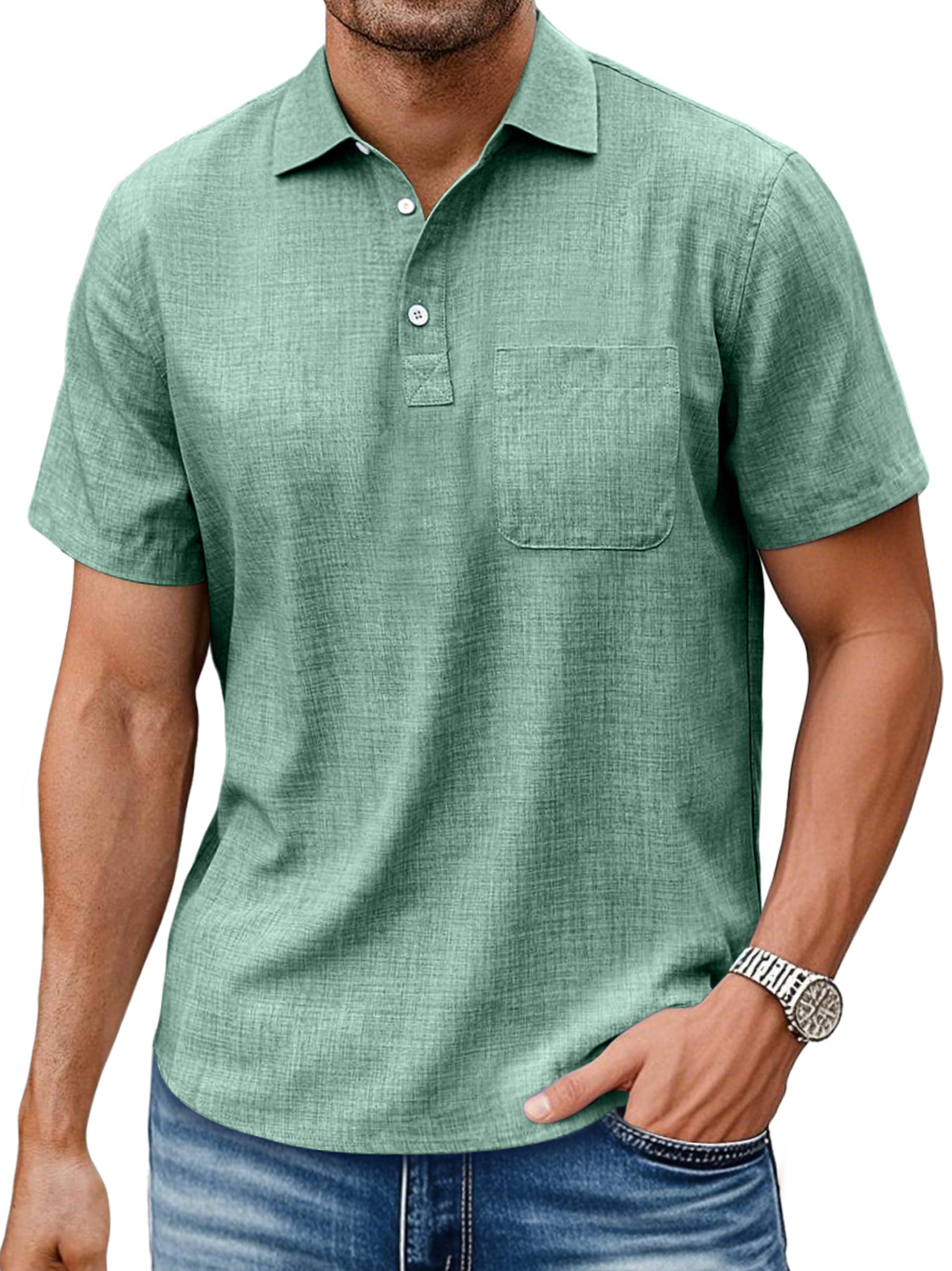 Men's Daily Lapel Pocket Casual Comfortable Solid Color Short-sleeved Polo Shirt