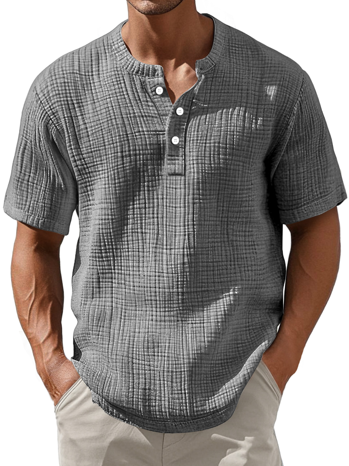 Men's Daily Pleated Casual Comfort Short Sleeve Henley Shirt