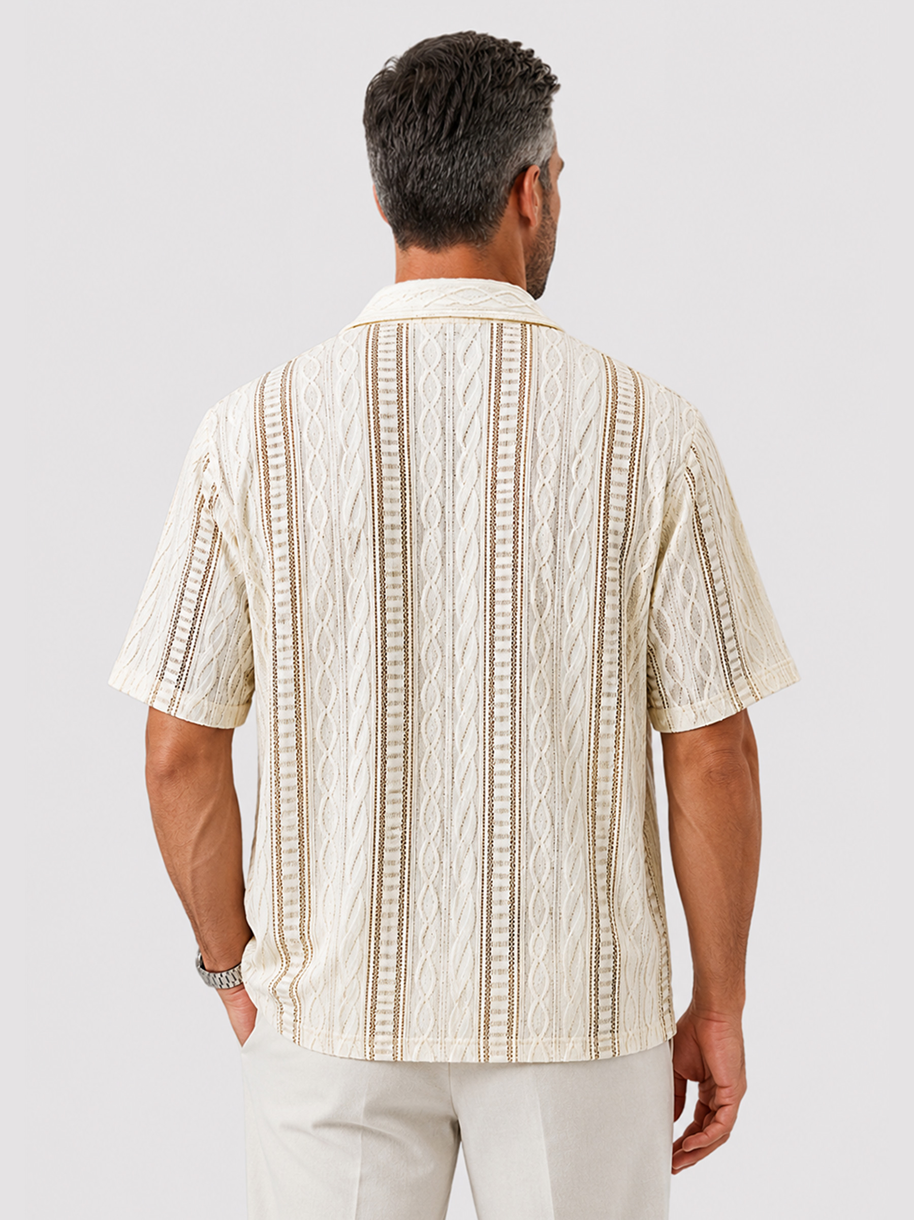 Men's Textured Casual Solid-Color Comfortable Short-Sleeve Shirt