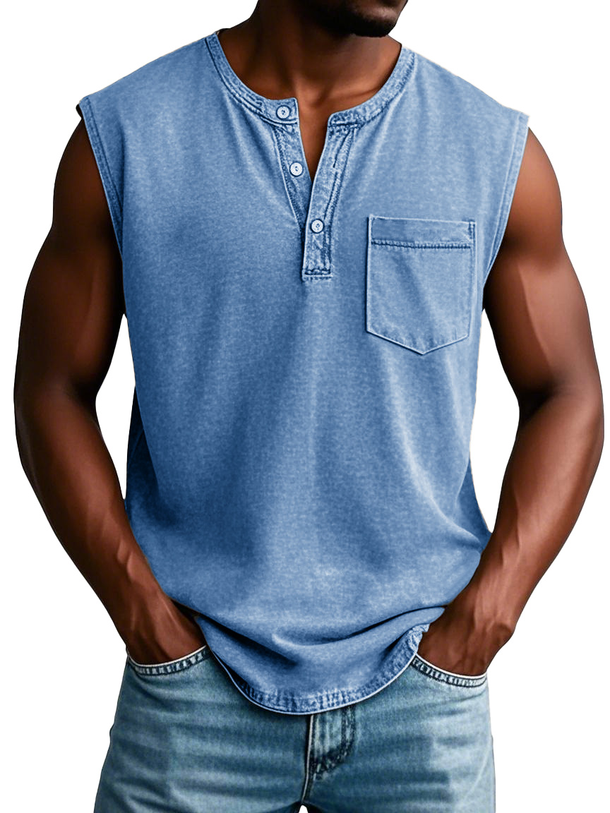Men's Fashion Casual Retro Sports Pocket Sleeveless T-shirt