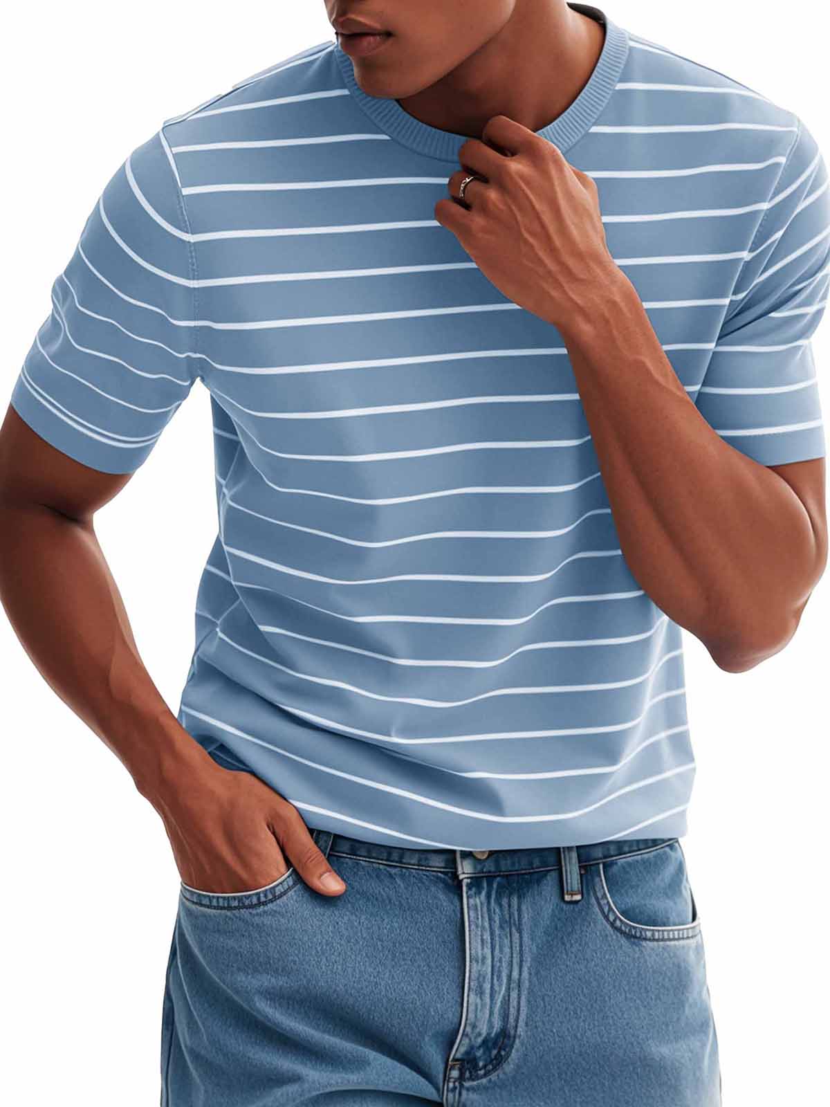 Men's Fashion Casual Striped Round Neck T-Shirt