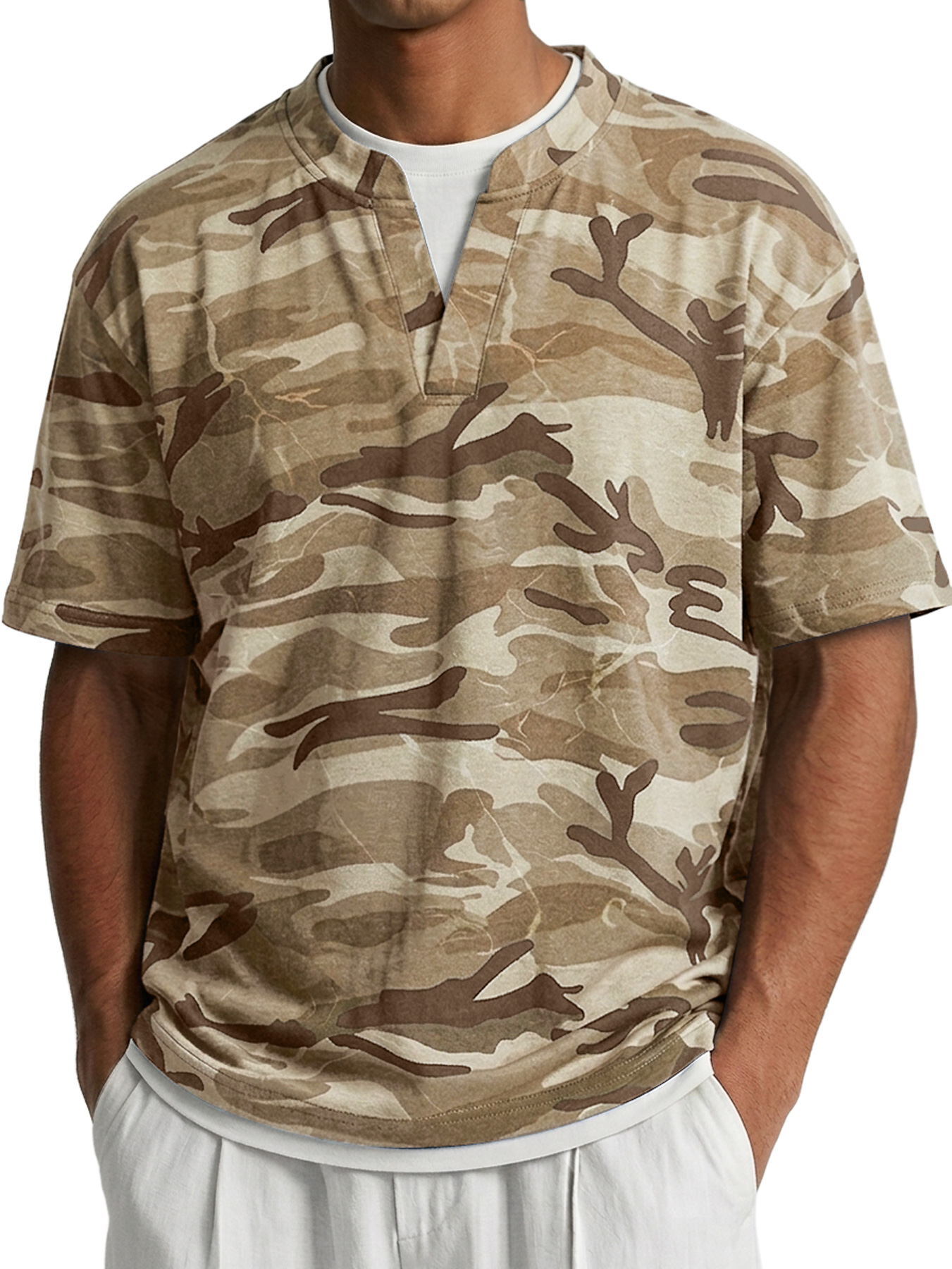 Men's Two-piece Camouflage Print Casual Short-sleeved T-shirt