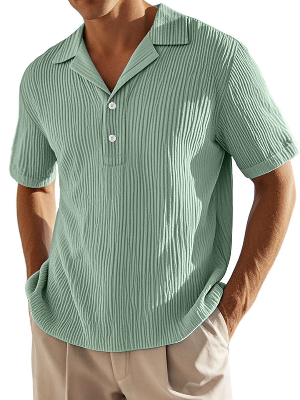 Men's Daily Lapel Button-down Ribbed Casual Short-sleeved Polo Shirt