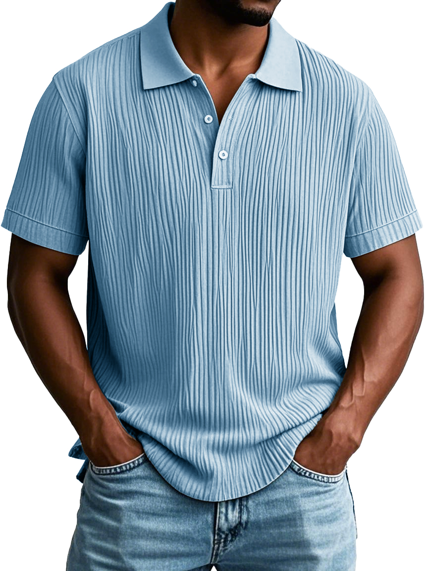 Men's Fashion Casual Short-sleeved Lapel Polo Shirt With Ribbed Fabric