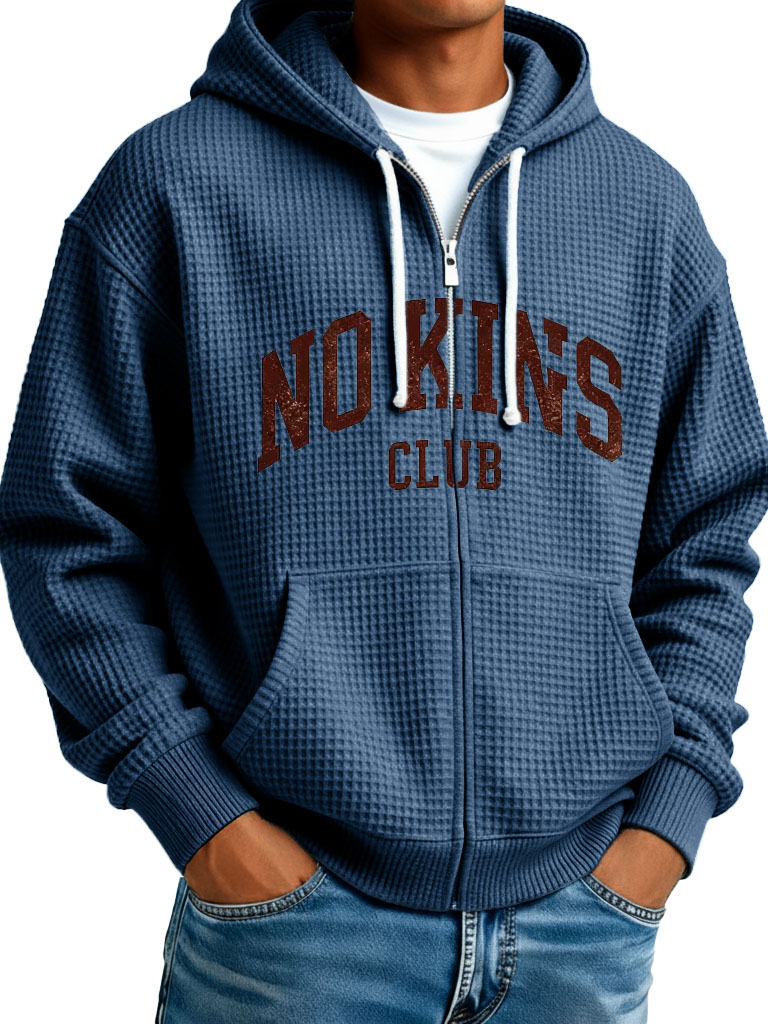 "no Kings" Letter-printed Waffle Fabric Pockets Long-sleeved Hoodie