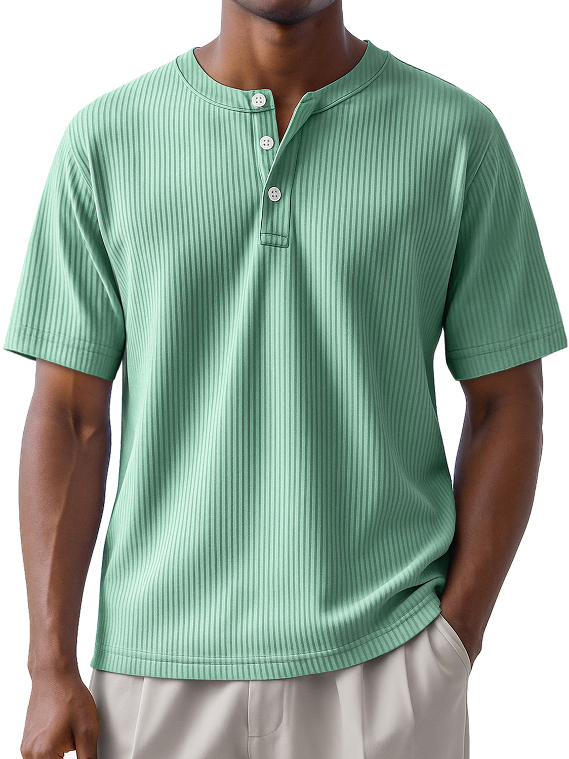 Men's Daily Striped Casual Short Sleeve Henley Shirt