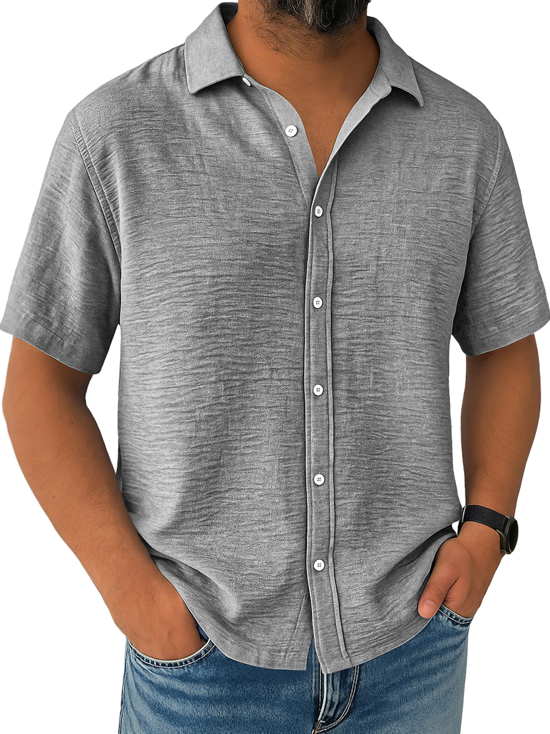 Men's Daily Loose Casual Breathable Solid Color Button Long Sleeve Shirt