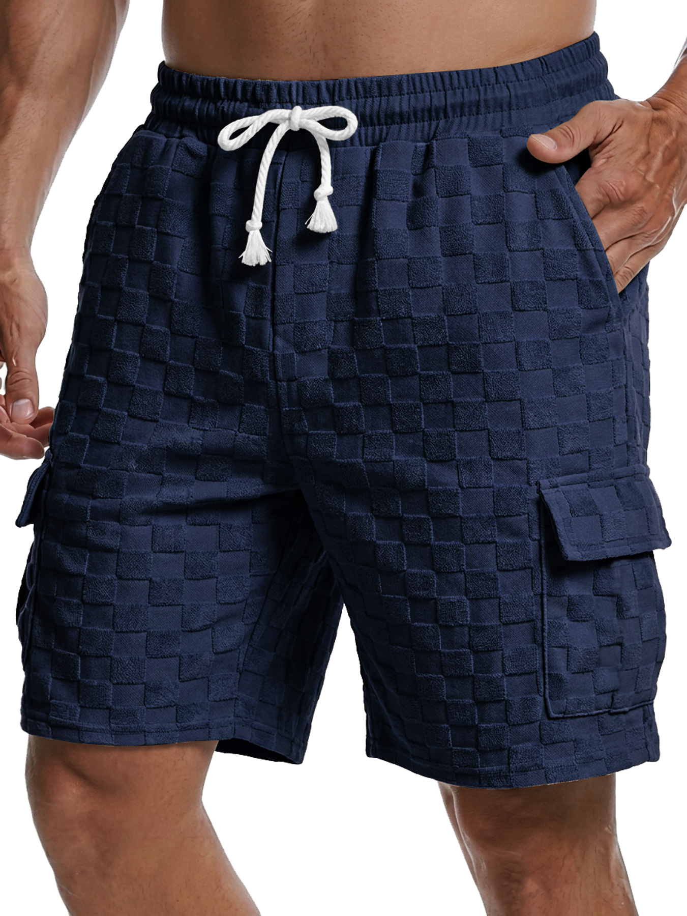 Men's Casual Checkered Jacquard Multi-Pocket Comfortable Shorts