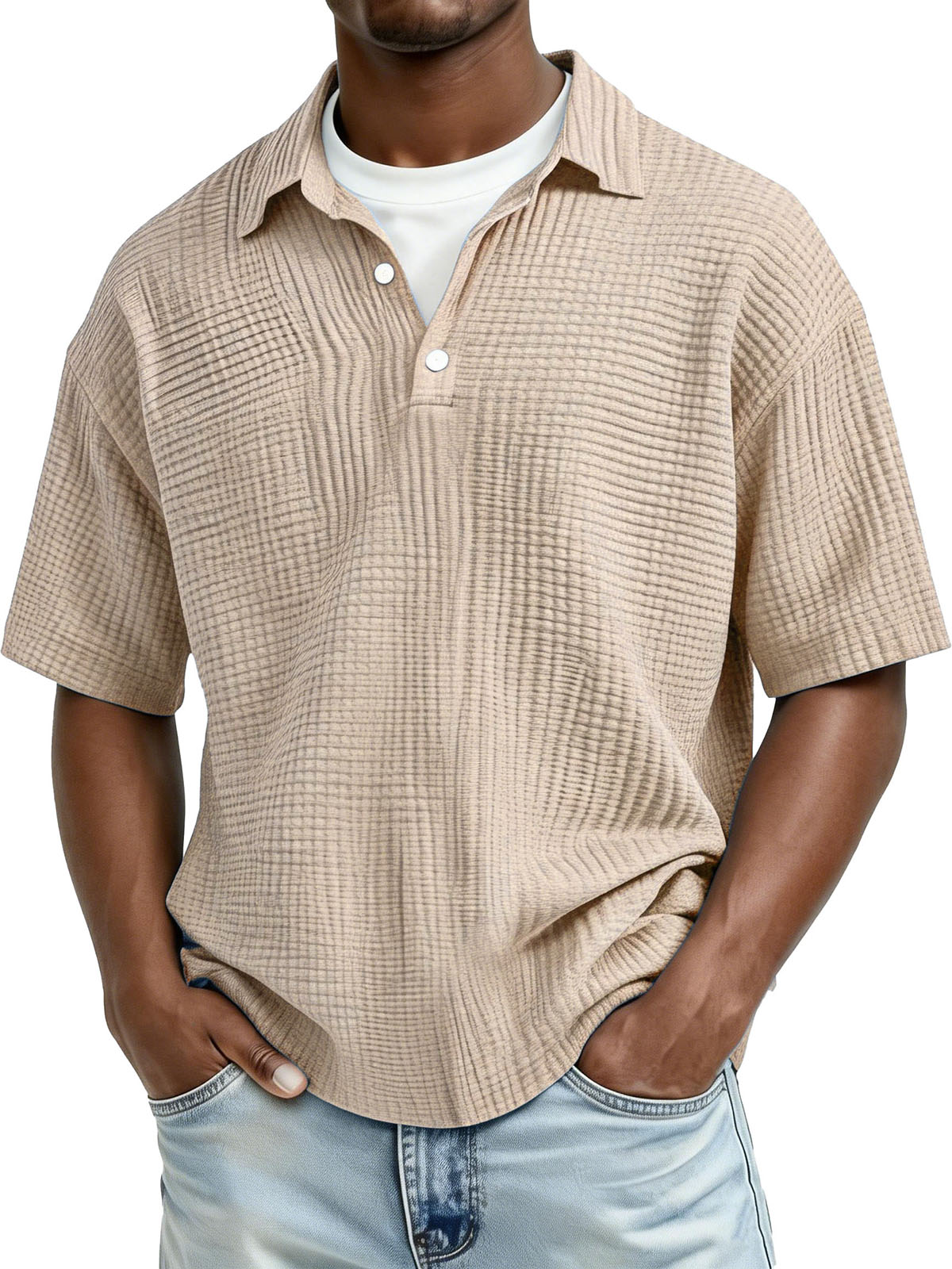 Men's Fashion Casual Pleated Fabric Short-Sleeve Polo Shirt