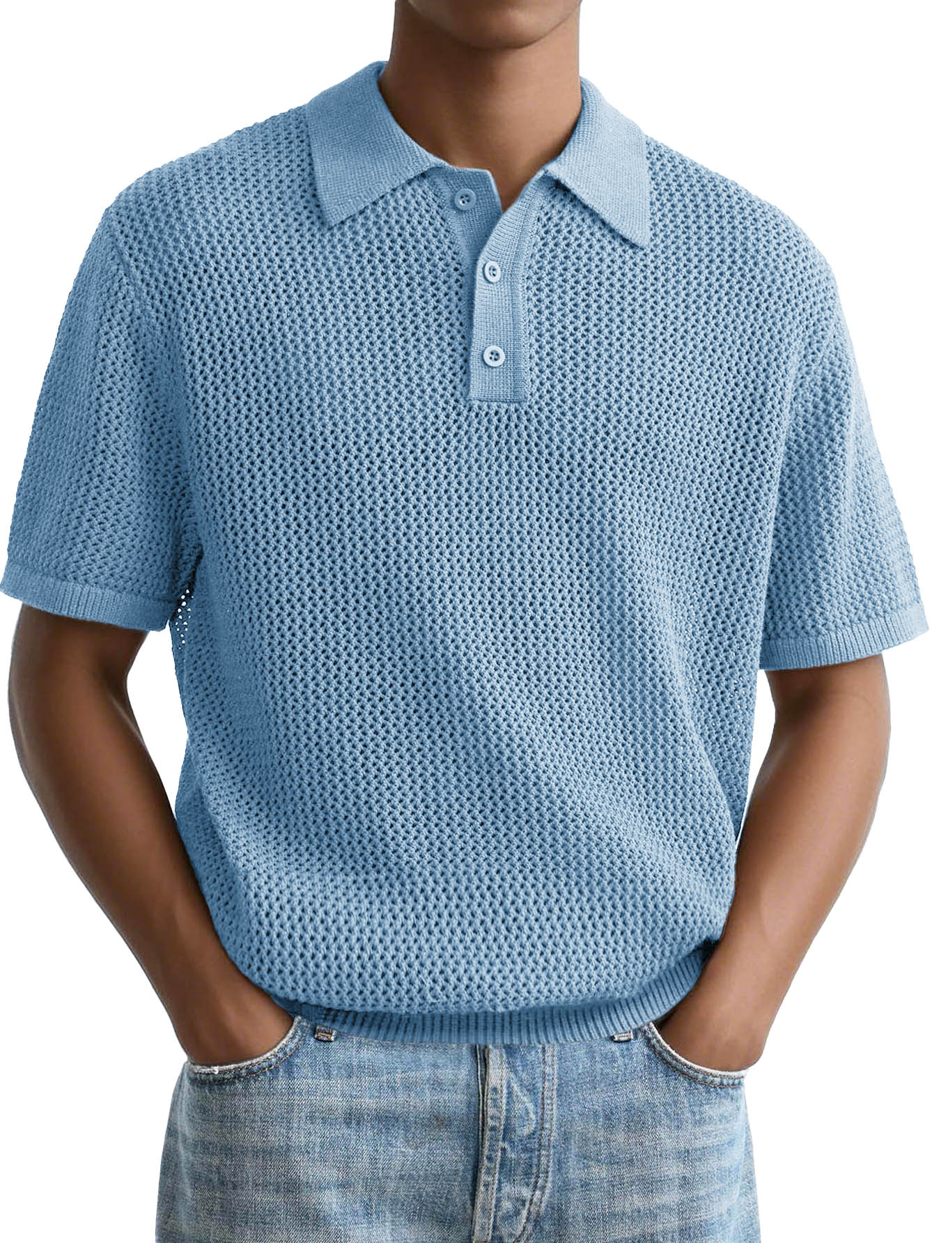 Men's Fashion Casual Retro Texture Fabric Short-sleeved Lapel Polo Shirt