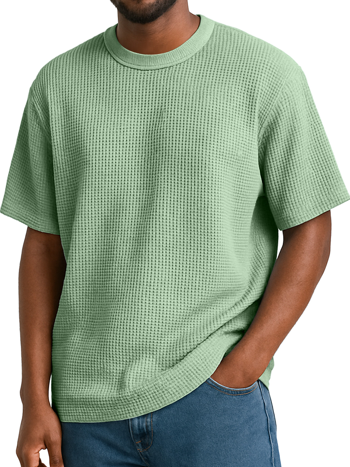 Men's Waffle Daily Round Neck Casual Solid Color Short Sleeve T-Shirt