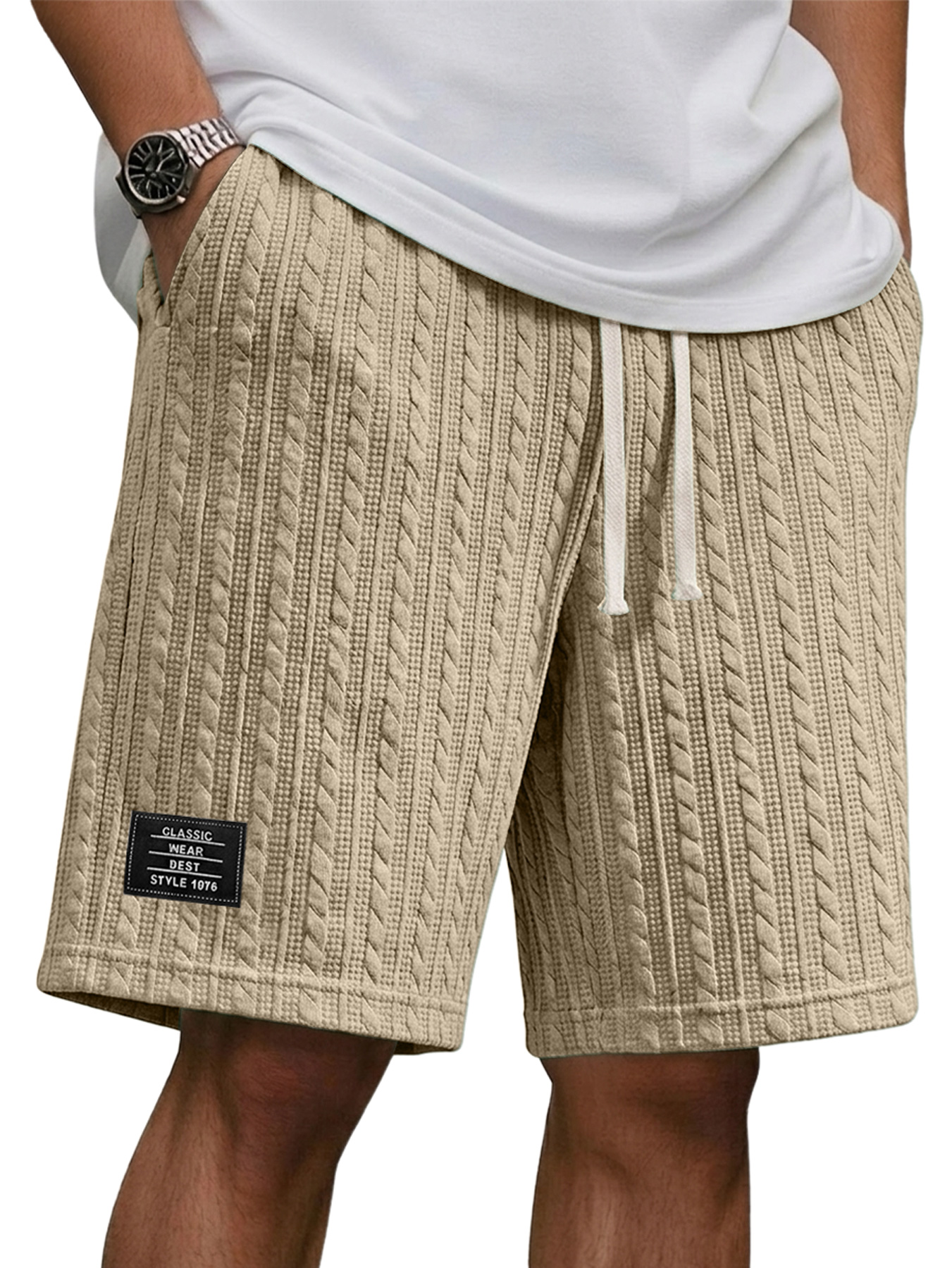 Men's Relaxed-fit Shorts With Jacquard Texture And Embroidered Logo