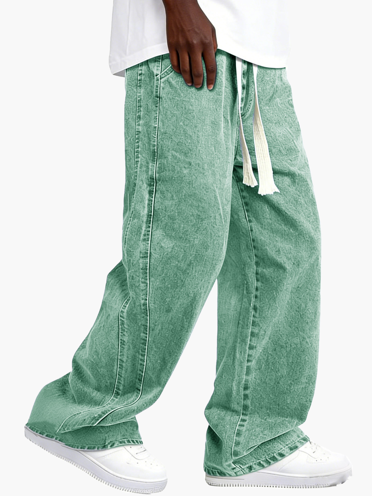 Men's Retro Distressed Elastic Waist Drawstring Loose Pocket Pants