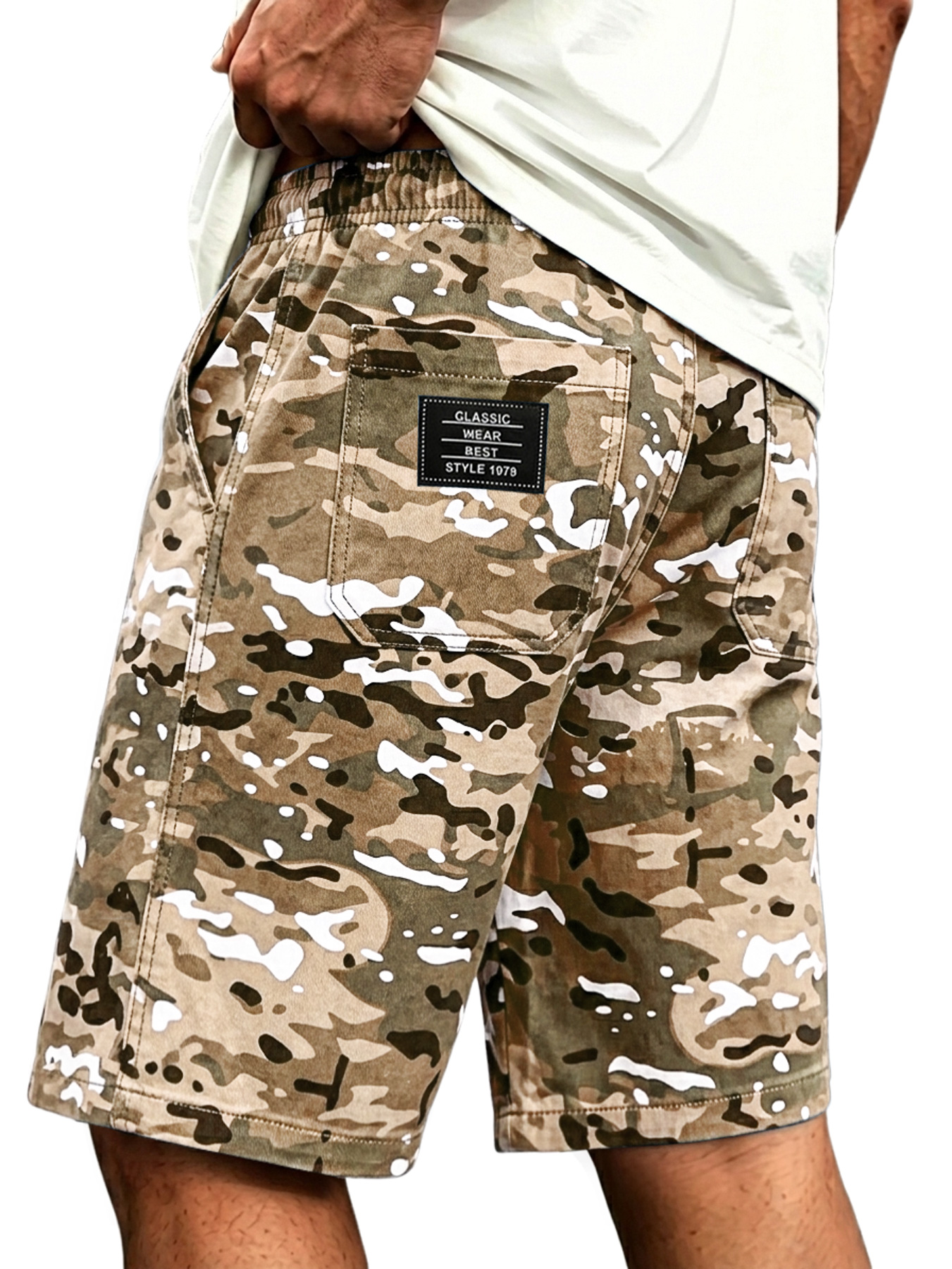 Men's Casual Camouflage Multi-Pocket Embroidered Logo Cargo Shorts