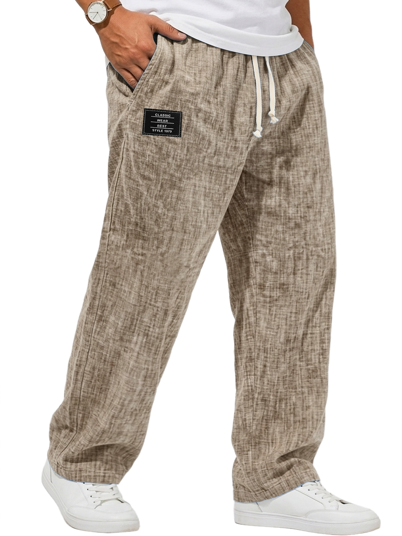 Men's Casual Breathable Embroidered Logo Loose-fitting Trousers