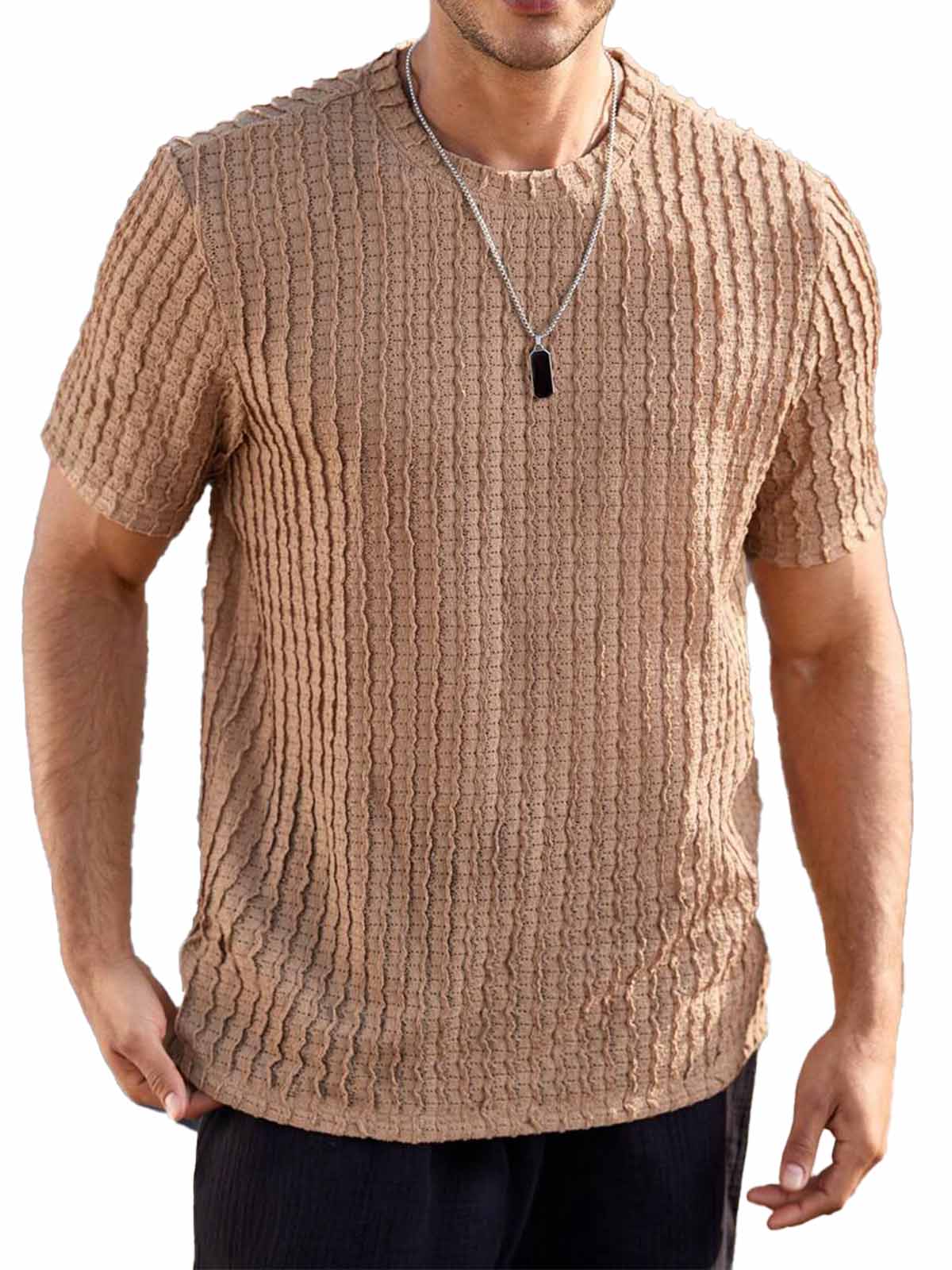 Men's Hawaiian Casual Jacquard Round Neck Short Sleeve T-Shirt