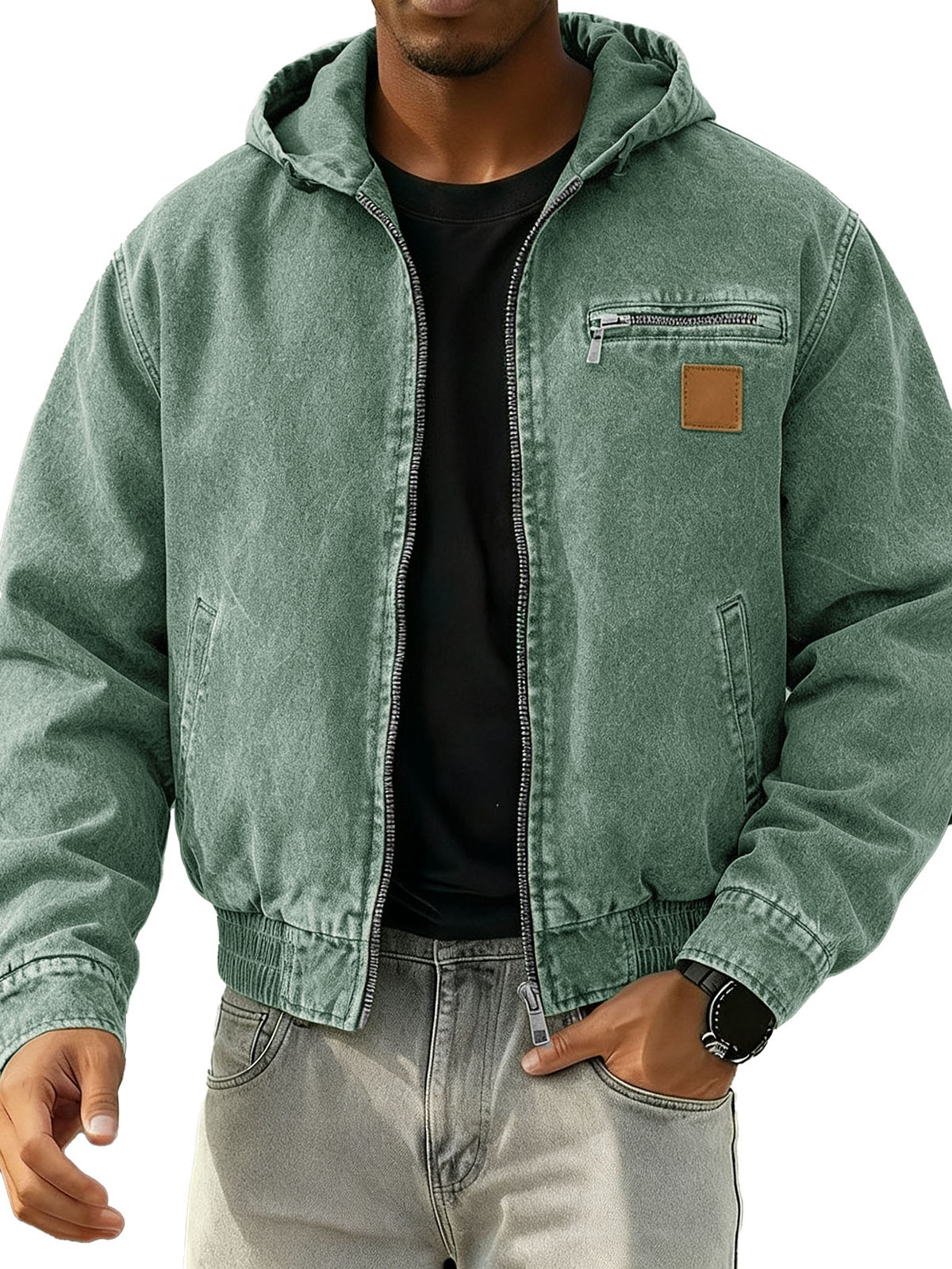 Men's Stylish Retro Long-sleeved Hooded Motorcycle Jacket